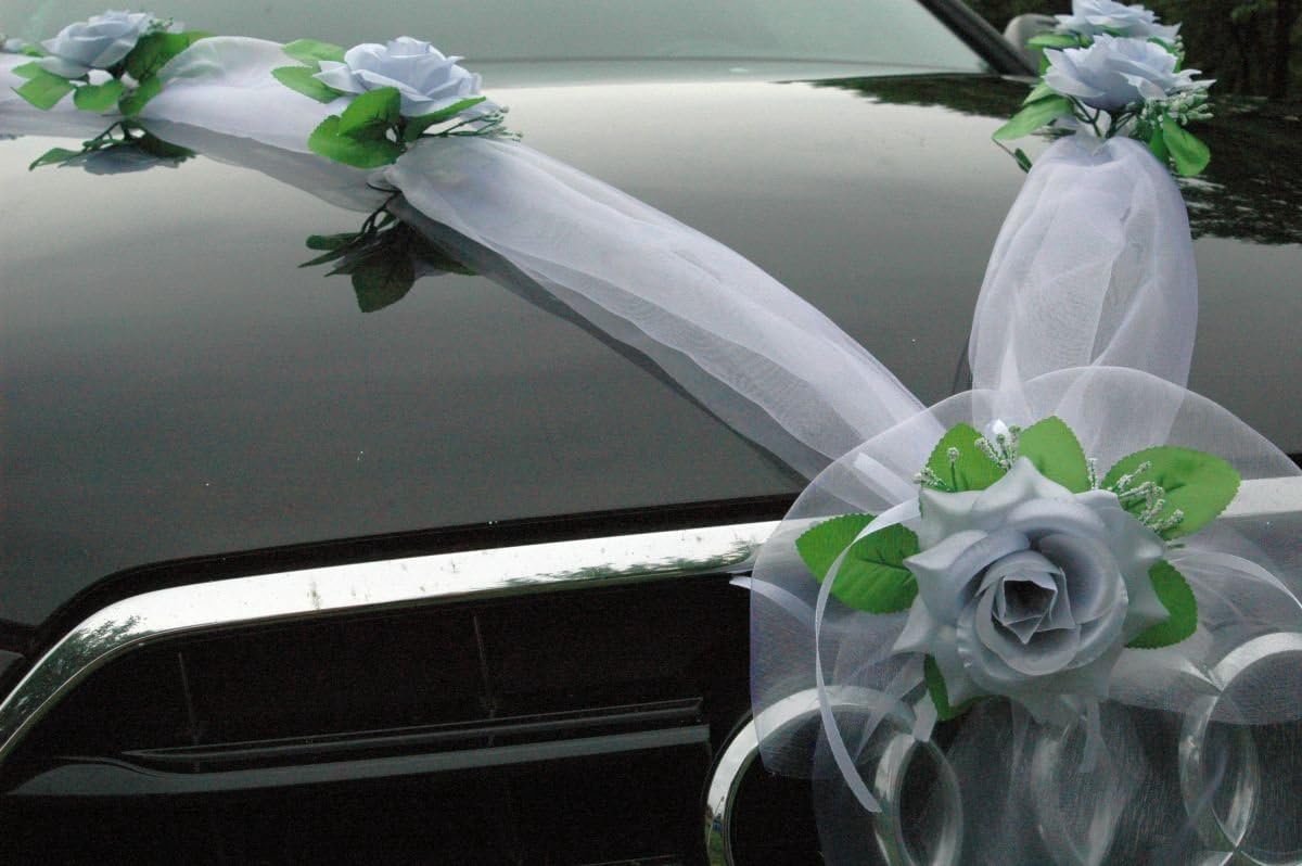 M Auto sieraden jonggehuwden roos decoratie auto decoratie auto bruiloft decoratie slinger auto (zilver/wit)