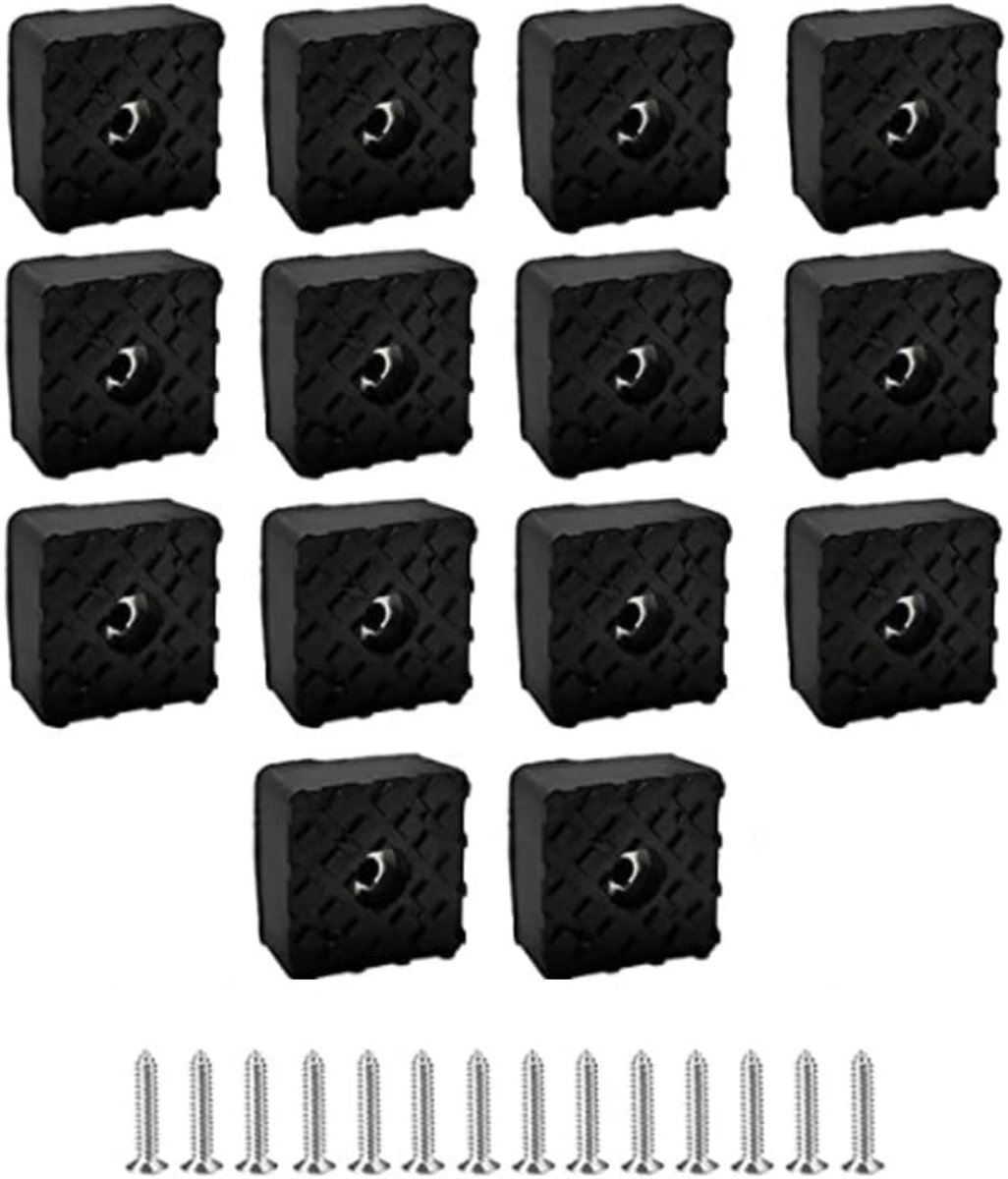 14 stuks, 30 x 30 mm vierkante antislip rubberen matten, zwart, geschroefd voor stoelen, banken, tafelpoten (zwart)