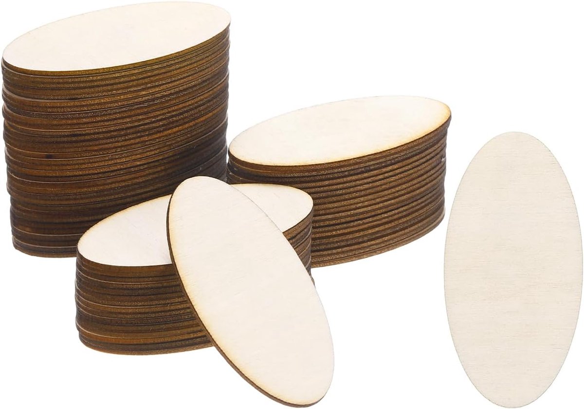 Houten Stukken, 60 Pack Onvoltooide Ovale Houten Vormen Blanco Houten Uitsparingen Ornamenten Natuurlijke voor Kerstfeest Craft Projecten