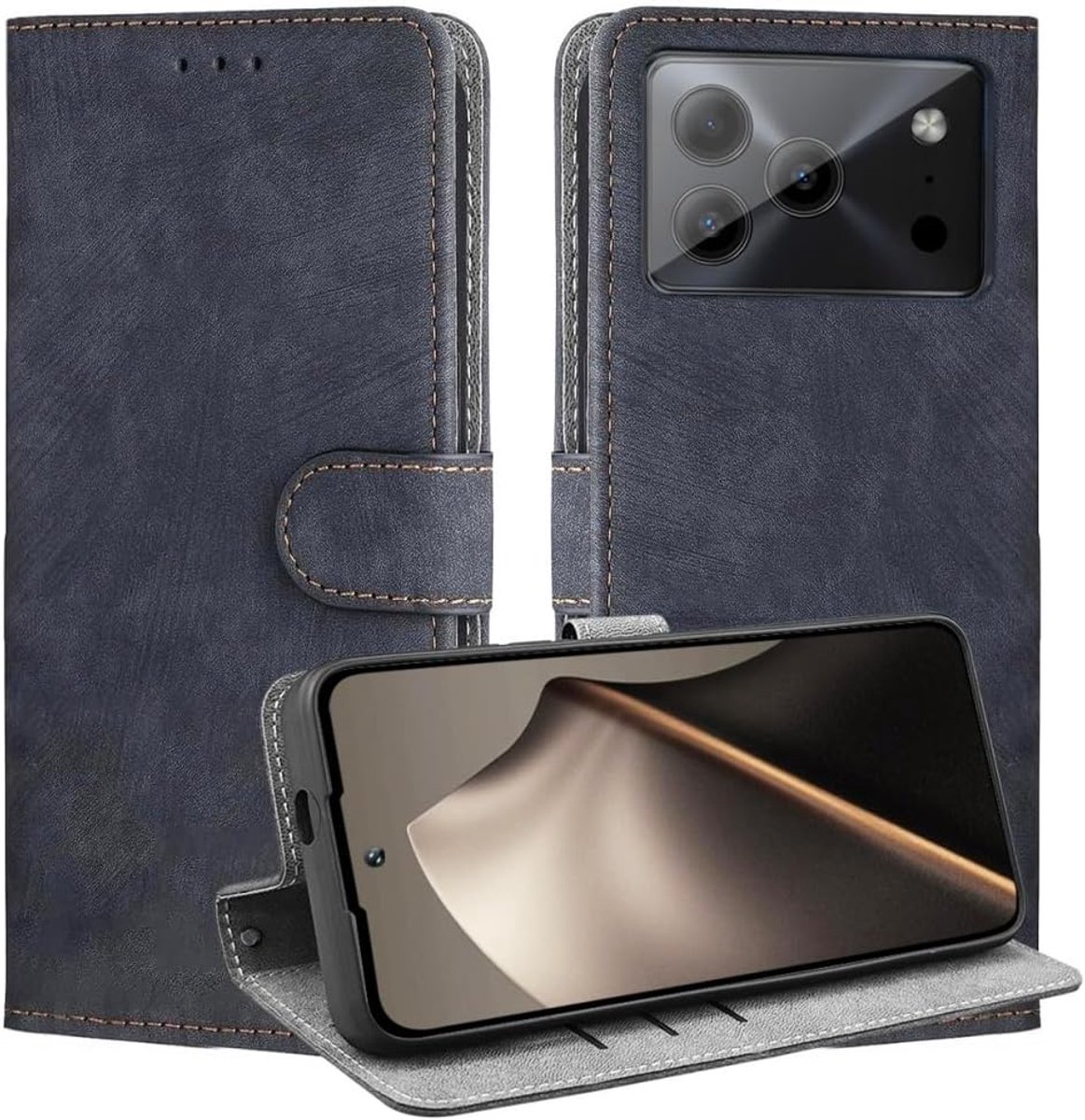 leren hoesje voor Doogee Note 56/Note 56 Pro/56 Plus, portemonneefunctie met RFID bescherming, magnetische sluiting, ingebouwde TPU bescherm hoes.Black