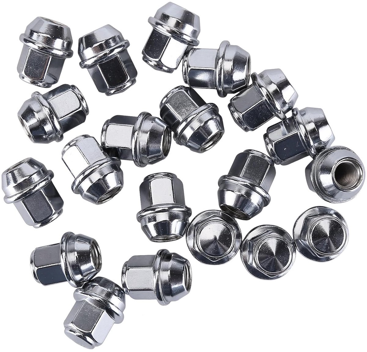 Moeren verchroomd M12 x 1,5 voor Ford aluminium velg B-Max C-Max II Ecosport Fiesta 6 7 Focus 3 Mondeo gesloten wielmoeren met 19 mm en 60° conische zitting 46708 5114407 12657 45139