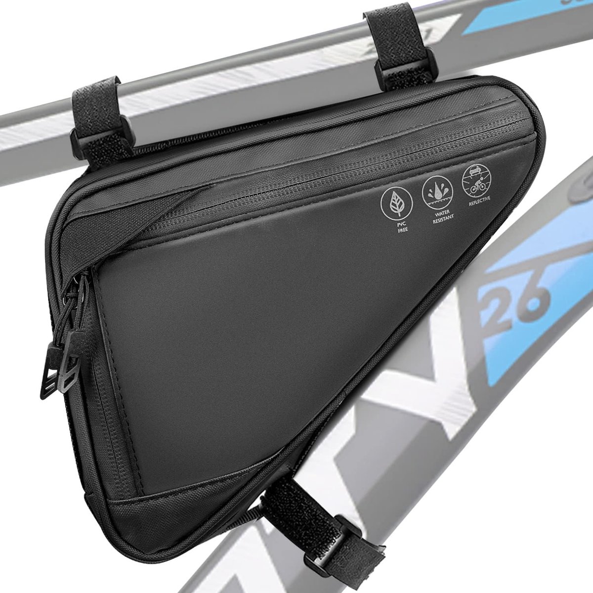 Driehoek Frametas, Handvat Broeken Strap-on Saddle Pouch Opbergbuistas met Reflecterende Band voor Fietsen MTB
