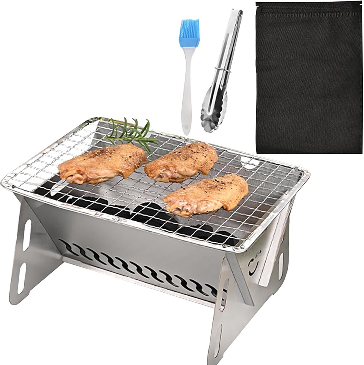 vuurplaats, camping vuurplaats, opvouwbare vuurplaats, roestvrij staal barbecue grill voor kamperen, roestvrij staal opvouwbare vuurplaats voor camping picknick terras tuin met draagtas