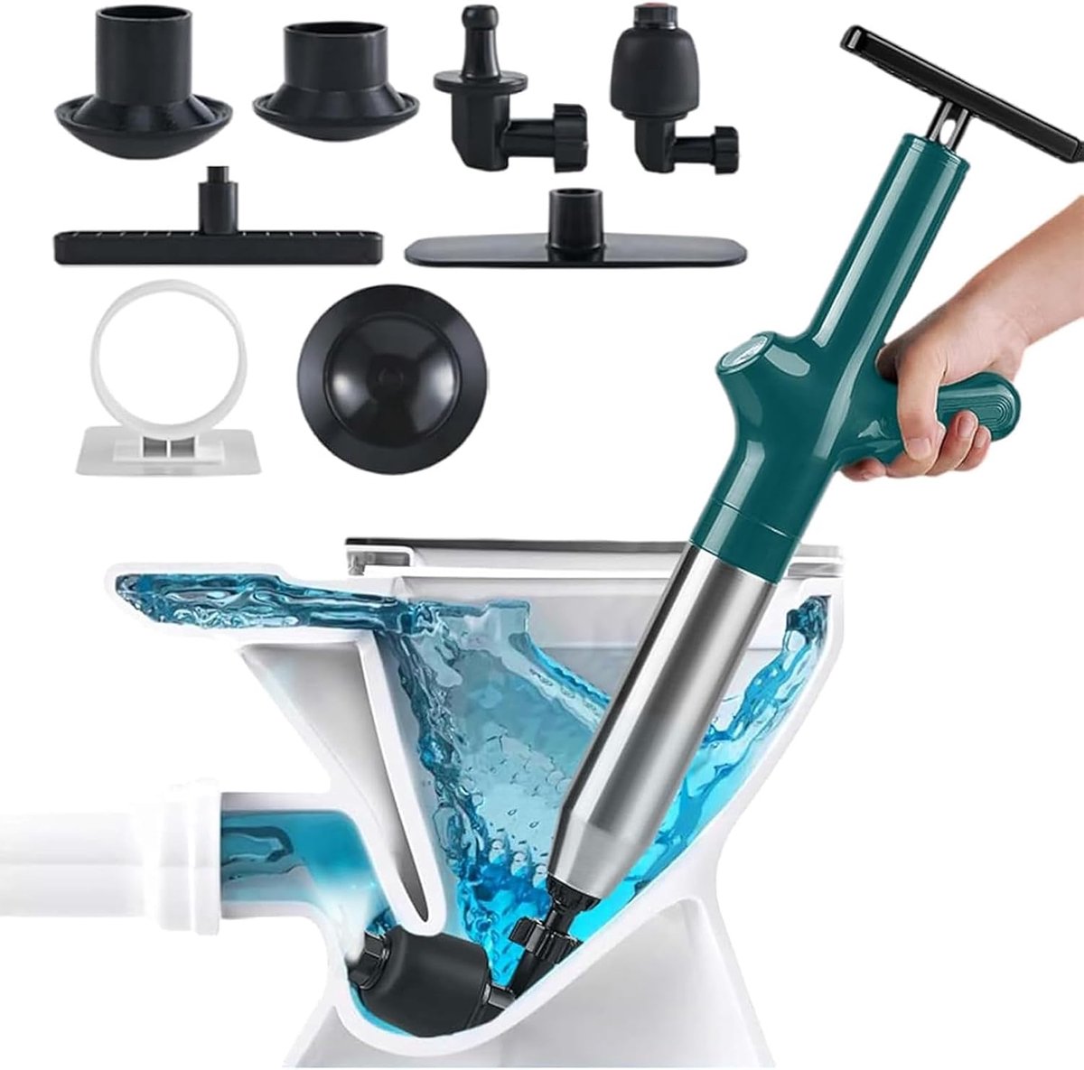 buisreiniger, perslucht, buisreinigingspomp, hoge druk, perslucht, buisreiniger met 4 zuignappen voor wastafel, toilet, badkamer, douche, keuken (blauw)