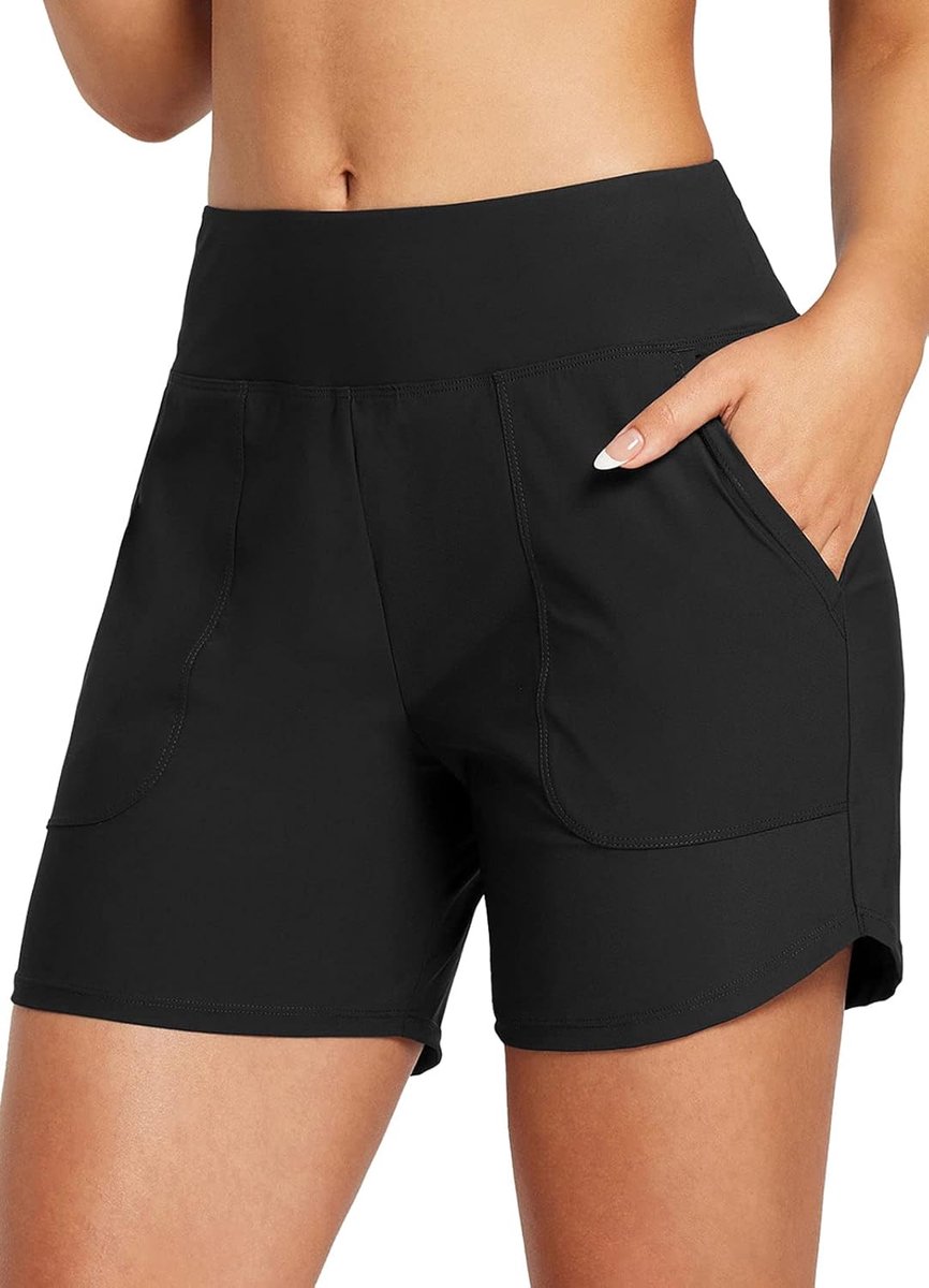 Shorts voor dames, buikcontrole, UPF50+, sneldrogend, hoge taille, boardshorts, zwembroekje met zakken | Buikcontrole, sneldrogende zwembroek, hoge taille, boardshorts, zwembroek met zakken