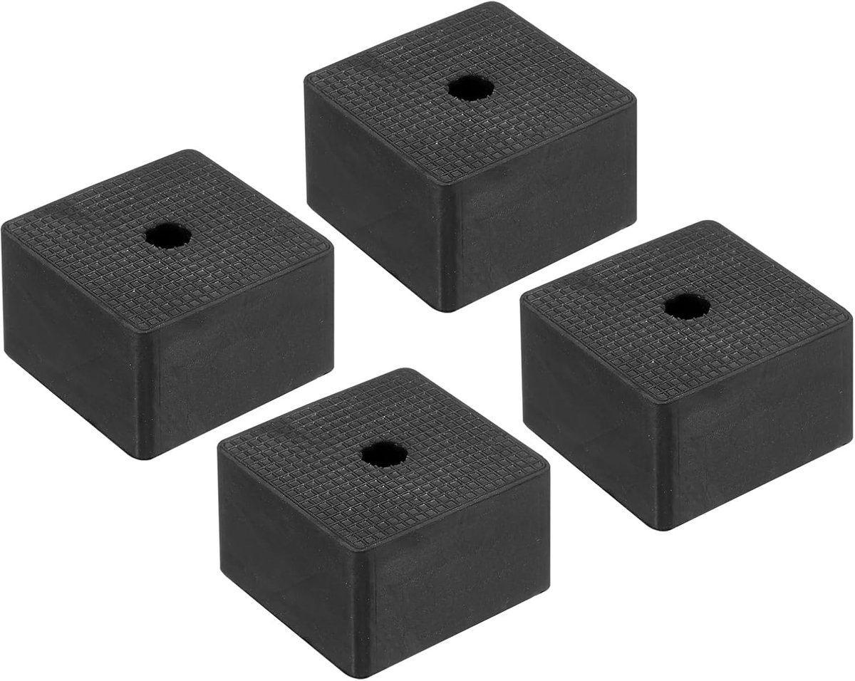Rubberen trillingsdempers, 4 stuks vierkante trillingsisolatiematten met gat 1,97 inch x 1,97 inch x 1,2 inch voor HVAC-airconditioning, luchtcompressor, droger, zwart