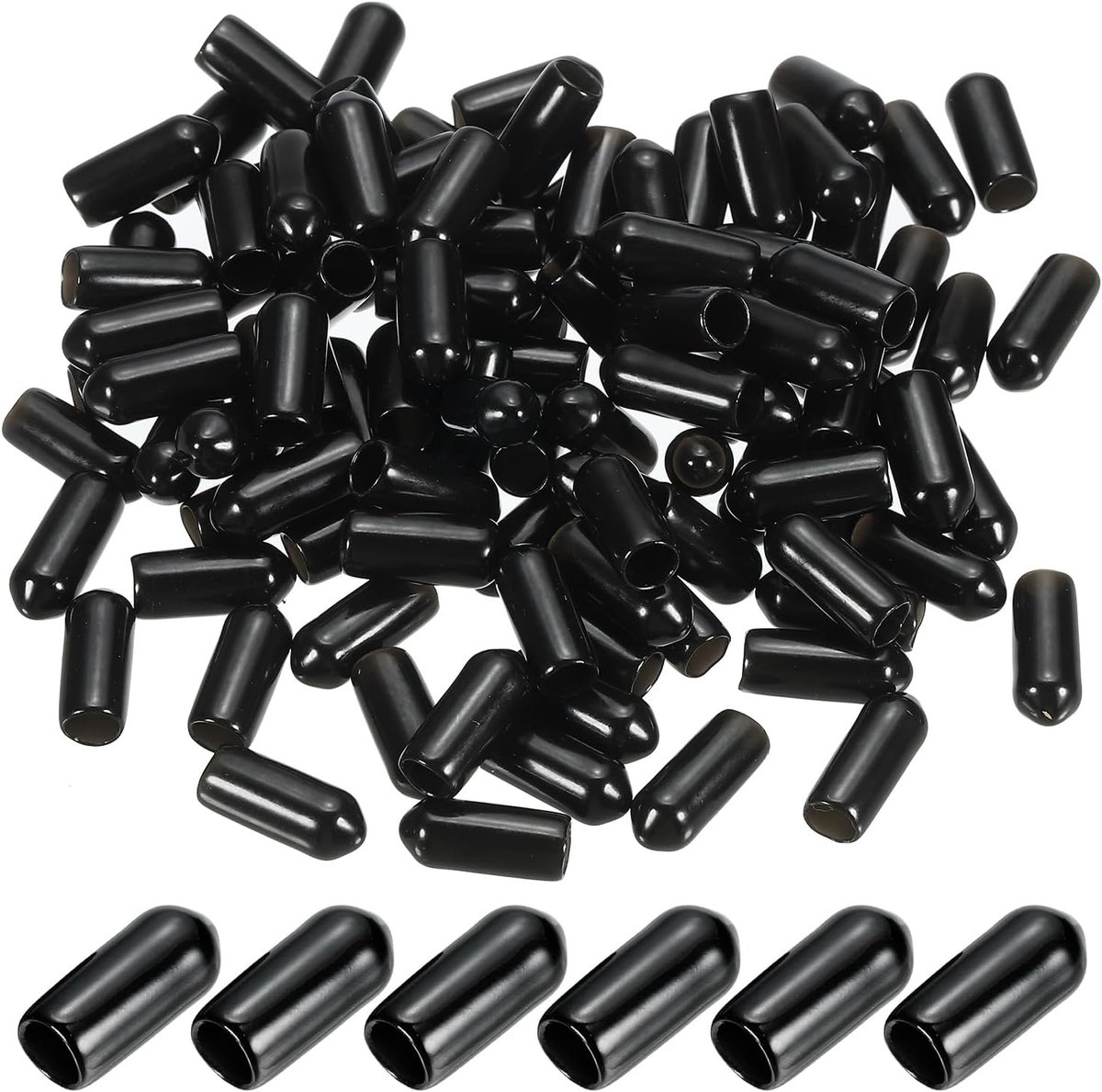 5 mm eindkappen van vinylrubber, 150 flexibele afdekkingen voor bouten, beschermkappen, rond, voor metalen buizen, schroeven, zwart