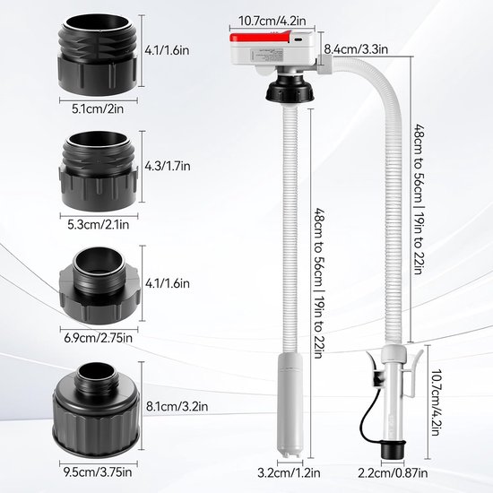 KZQ Elektrische brandstofpomp met automatische stopsensor - debiet 3,2 GPM (12 liter/minuut) - wordt geleverd met 4 maten brandstoftankadapters - 1,3 meter slang, brandstofpomp, benzinepomp, oliepomp, dieselpomp, brandstofvat van KZQ — afbeelding 2