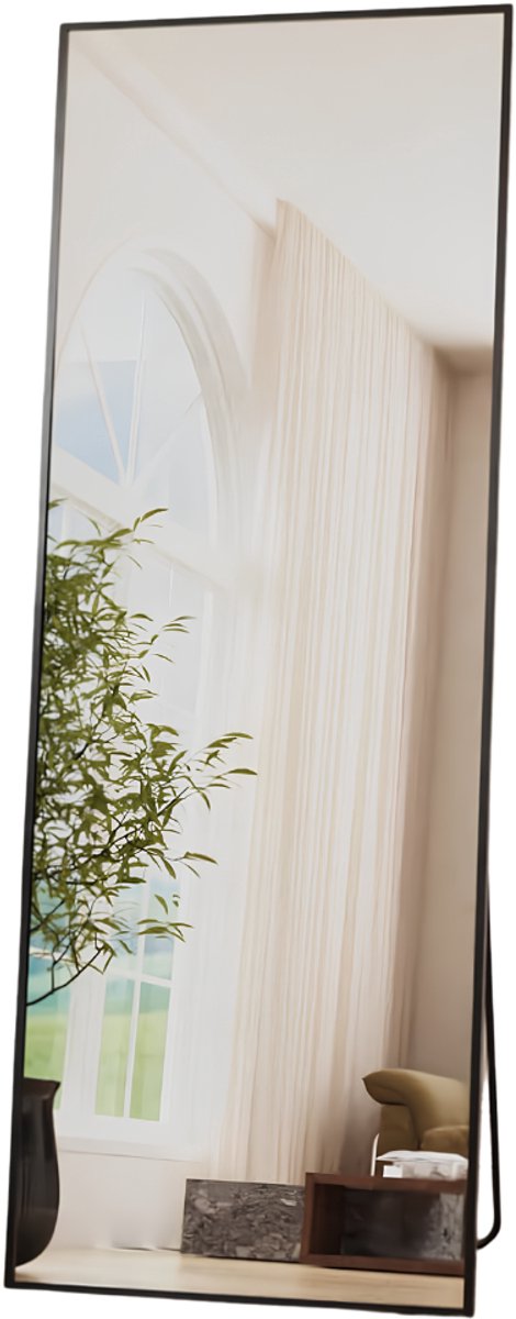 Lìon® Passpiegel - Staande Passpiegel - Wandspiegel - Zwart - 161cm x 52cm x 1cm