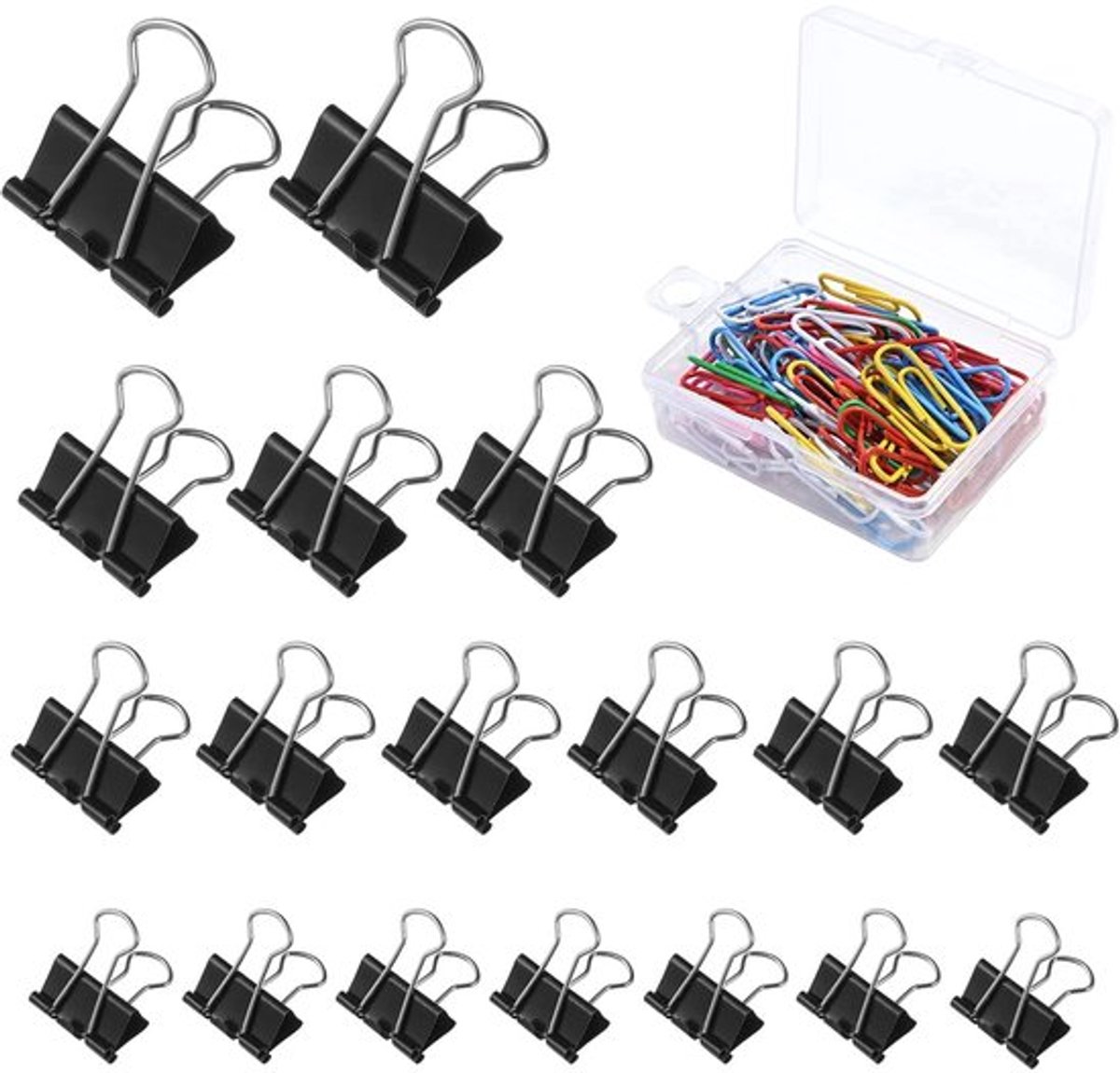 Foldback Nietjes Set van 90 Stuks - 15 mm/19 mm/25 mm/32 mm Klemmen - Multifunctionele Klemmen - Documentenclips - Kantoorbenodigdheden