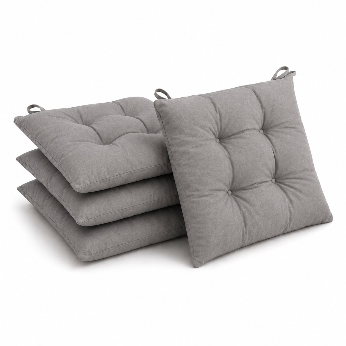 Tuinstoelkussens set van 4 – 39 x 39 cm – Grijs – Tuinkussen Met banden - Buiten Kussen