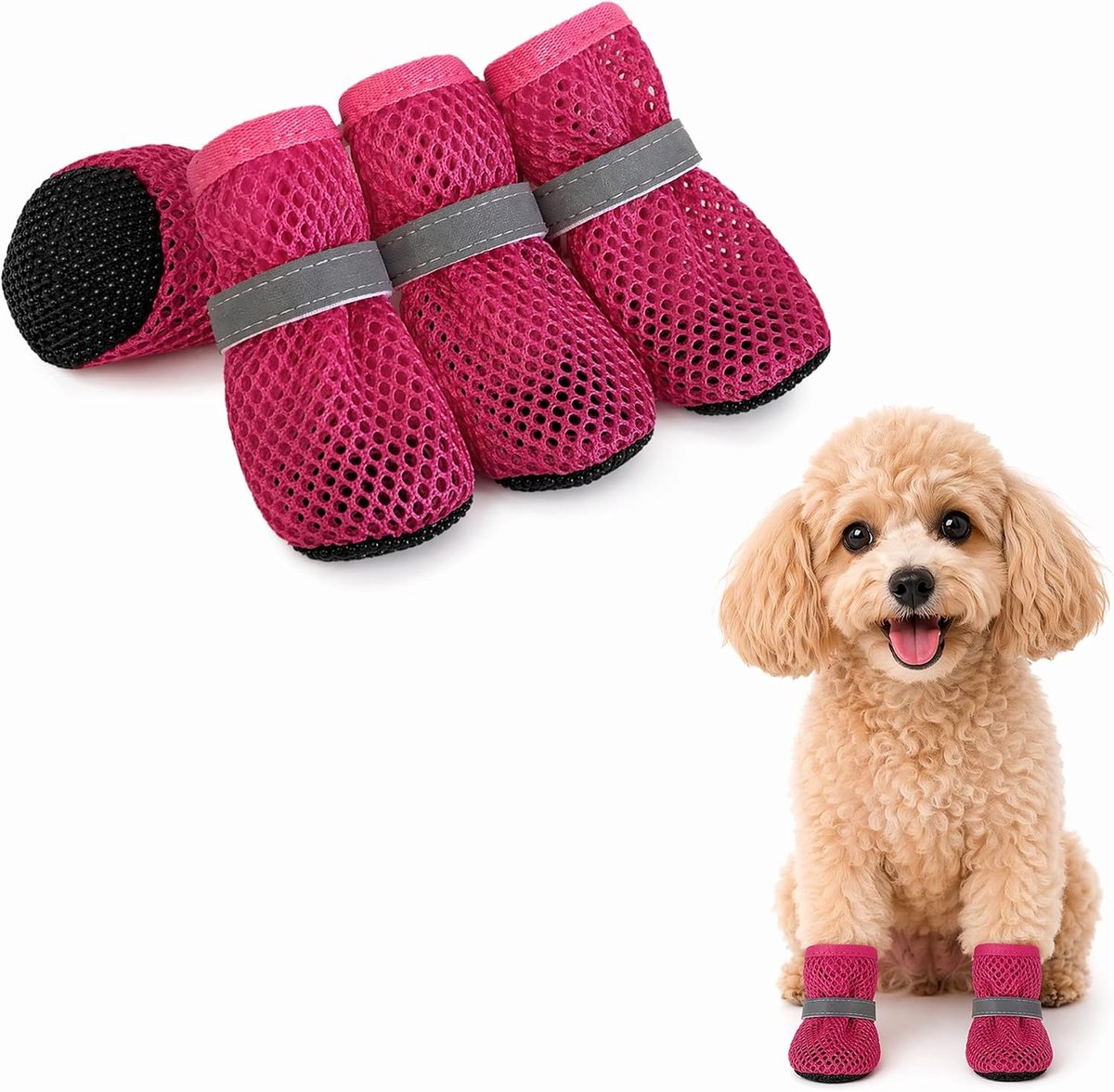 KZQ Set van twee hondenschoenen - Zomerschoenen van mesh - Lichtgewicht en ademend - Bescherming voor de poten - Bescherming tegen de zon - Roze - XL