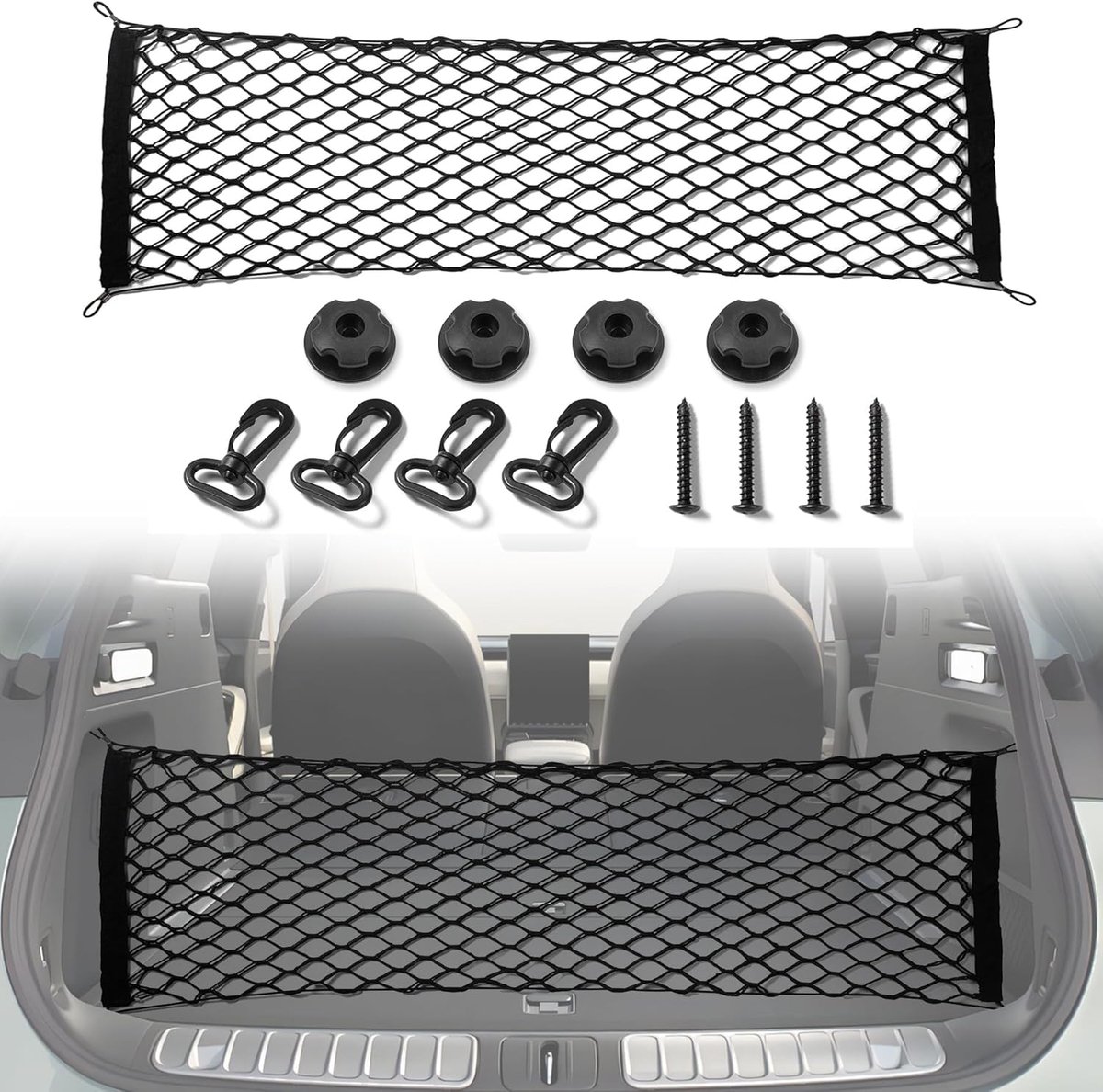 KZQ Dubbele laag kofferbak opbergnet 110x40 cm - Elastische bagageorganizer voor auto - Geschikt voor SUV en stationwagen - Universeel en stevig - Zwart
