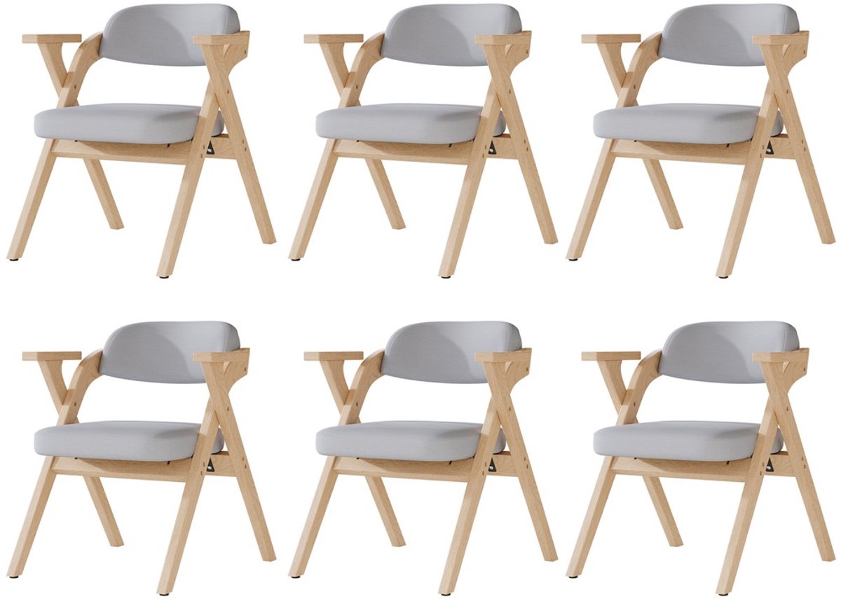 Pugsdrly 6 opvouwbare eetkamerstoelen, eetkamerstoelen van massief hout, comfortabel en ademend, opvouwbaar en gemakkelijk op te bergen, geschikt voor eetkamer, woonkamer, café, moderne stijl, linnen, grijs