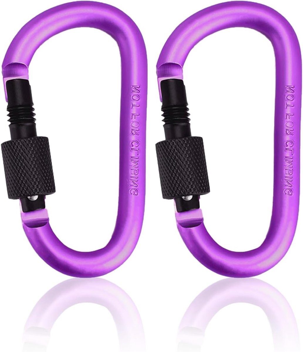 2 stuks karabijnhaak clip vergrendeling karabijnhaak, 7,8 cm/3 inch paarse aluminiumlegering D-ring karabijnhaken sleutelvergrendeling sleutelhanger clip haak voor kamperen, wandelen, reizen, vissen