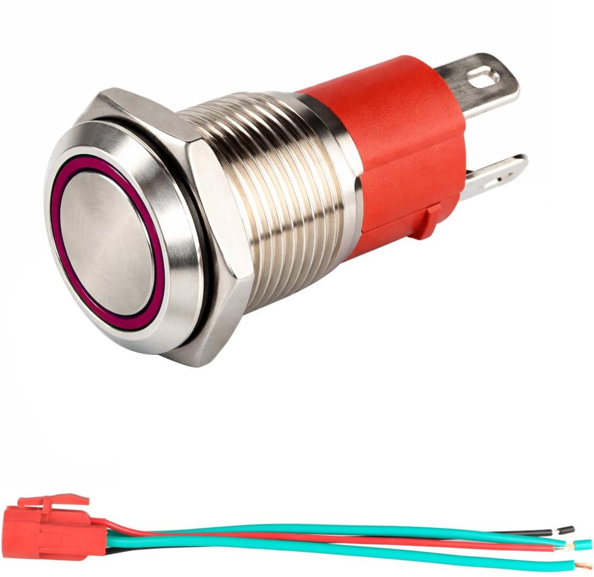 12V-24V/15A Momentary Drukknop NO Waterdichte Rode LED Licht Verlichte 16mm Metalen Power Start drukknop met Socket Plug Draad