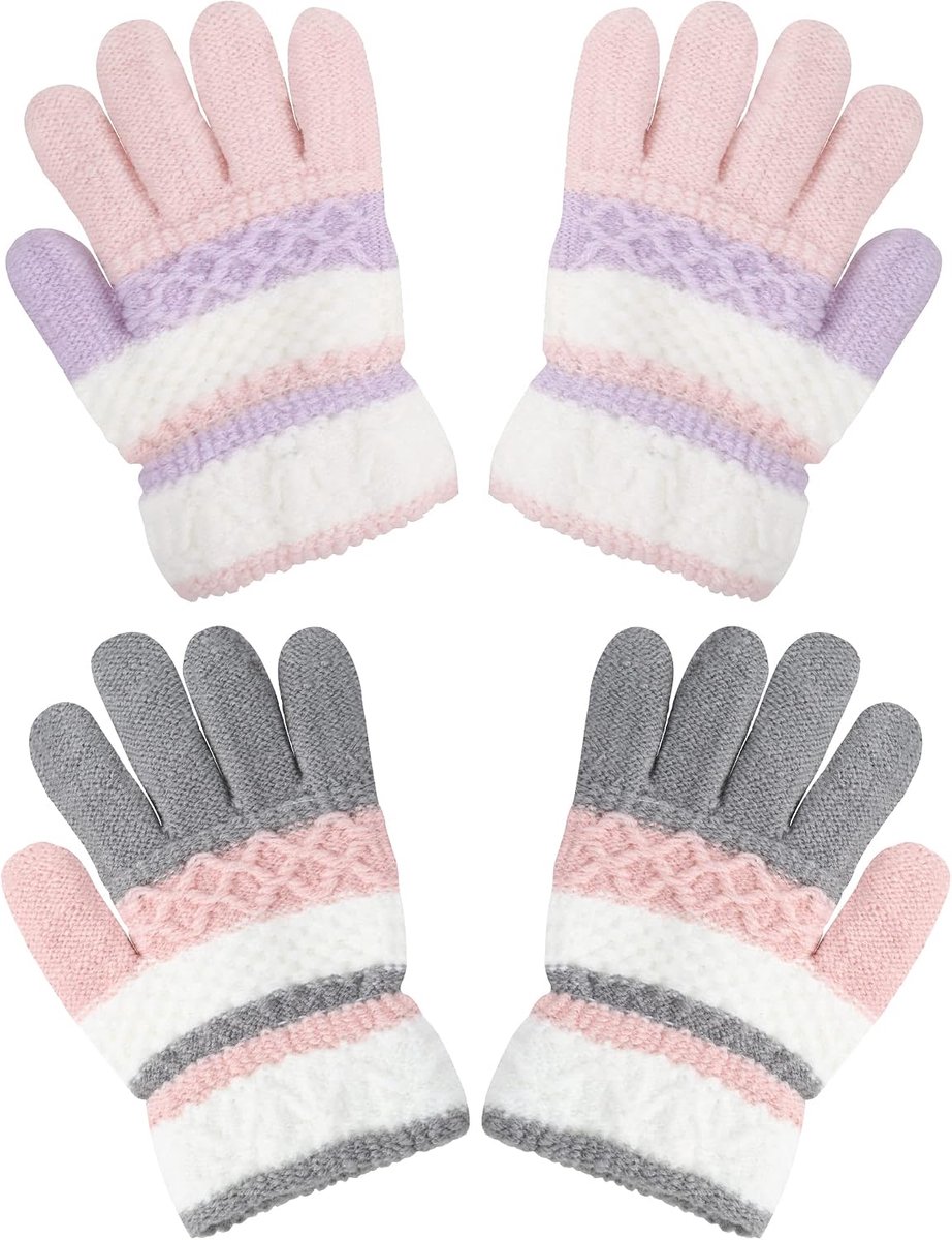 Handschoenen voor kinderen, winter, volledige vingers, warme gebreide handschoenen, thermische kleurrijke gebreide vingerhandschoenen voor jongens en meisjes van 4-10 jaar oud