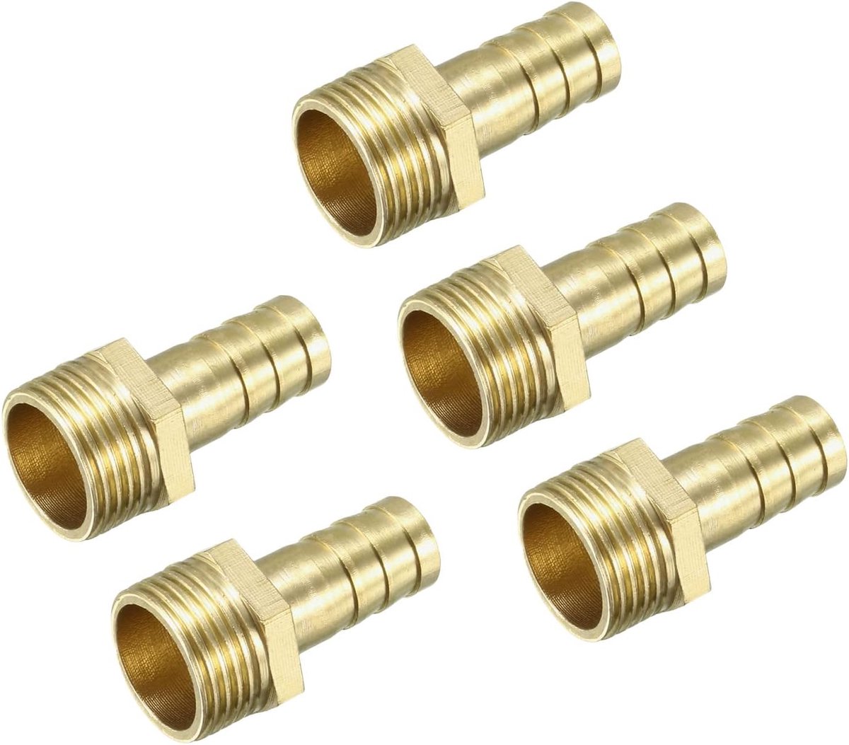 10 mm stekker x G3/8 mannelijke schroefdraad messing stekker slang verbindingsstuk x 5 stuks slangverbinderadapter voor flexibele verbinding, goudkleurig