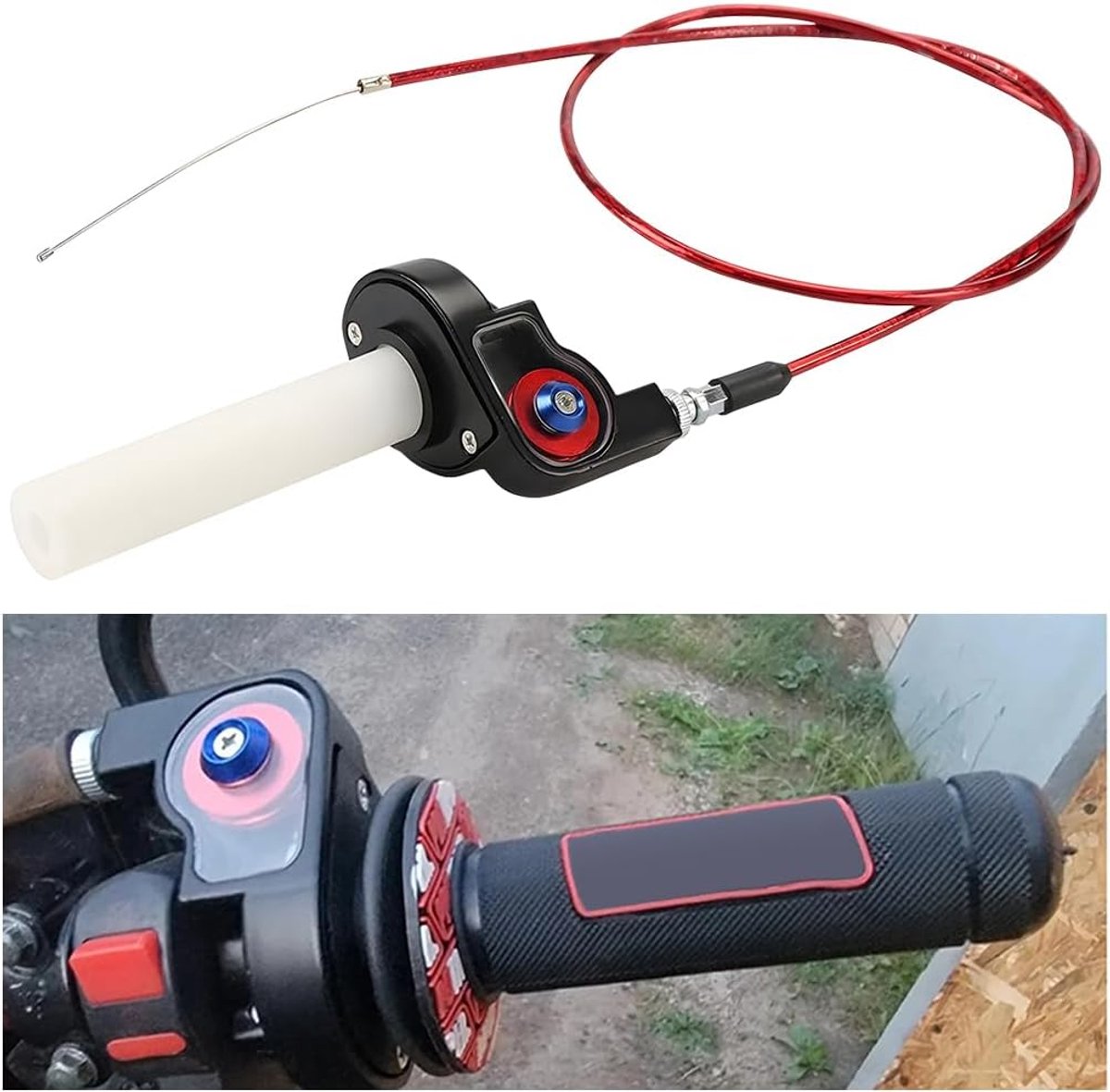 Sneldraaiende gashendel voor motorfiets, Quick Turn Twist met kabel, handgreep met sneldraaiversnelling en kabelgasgreep