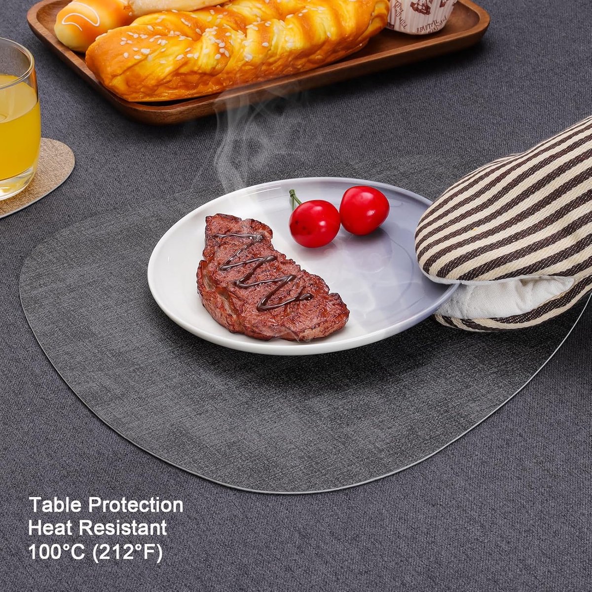 Placemats en onderzetters, wasbare omkeerbare placemats ronde kunstleer afveegbare placemats antislip hittebestendige binnen en buiten tafelmatten (set van 6, grijsgroen)