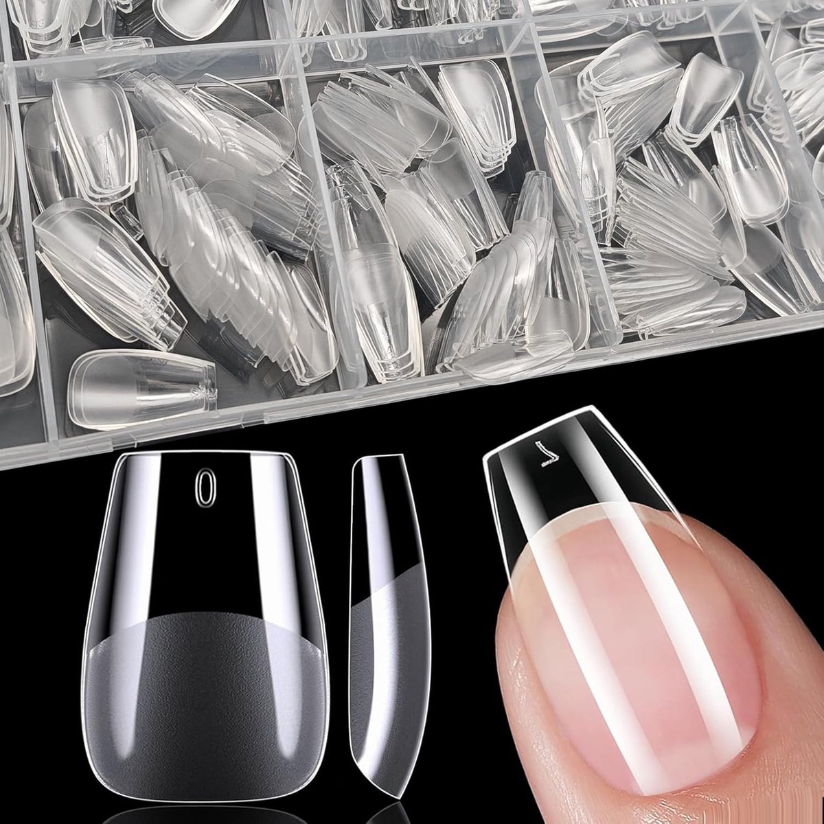 600 Stuks Nageltips Ballerina, 10 Maten Nail Tips Short, Nagel Tips Full Cover, PMMA-hars, Voor Lijm-Op Nail Art Voor Nagelstudio'S Starter DIY, Kunstnagels Acryl