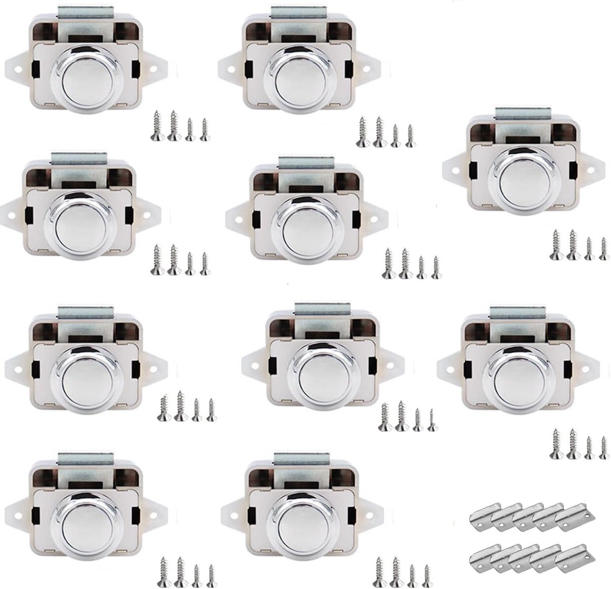 10 stuks repen met drukknop, meubelslot 14-16 mm, voor camper, boot, jacht, camper, kast, deur, kast (chroom glanzend)