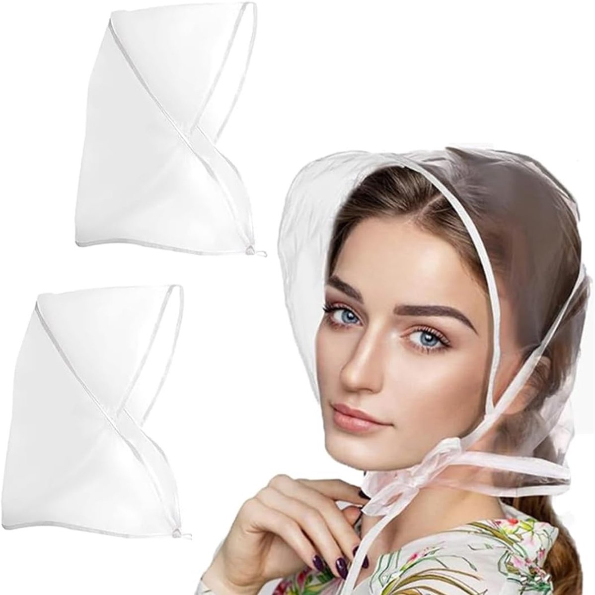 2 stuks dames hoofd-regenkap met vizier, herbruikbaar, waterdicht van kunststof, witte regenhoed voor dames, bescherm uw kapsel met stijl!