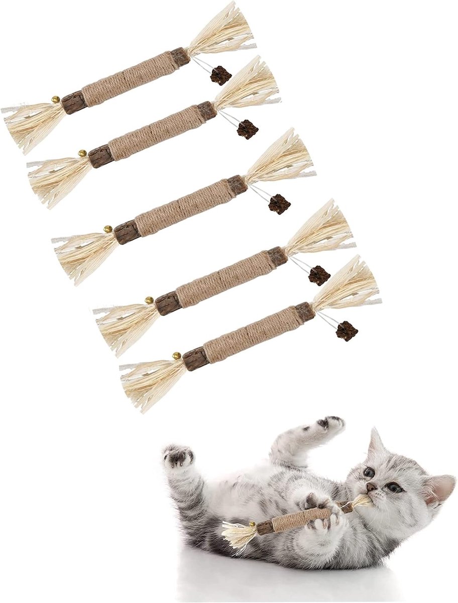 5 stuks kattensticks, kattenkruidsticks, voor kattentandverzorging en tegen slechte adem, veilige kattensticks, kauwsticks.