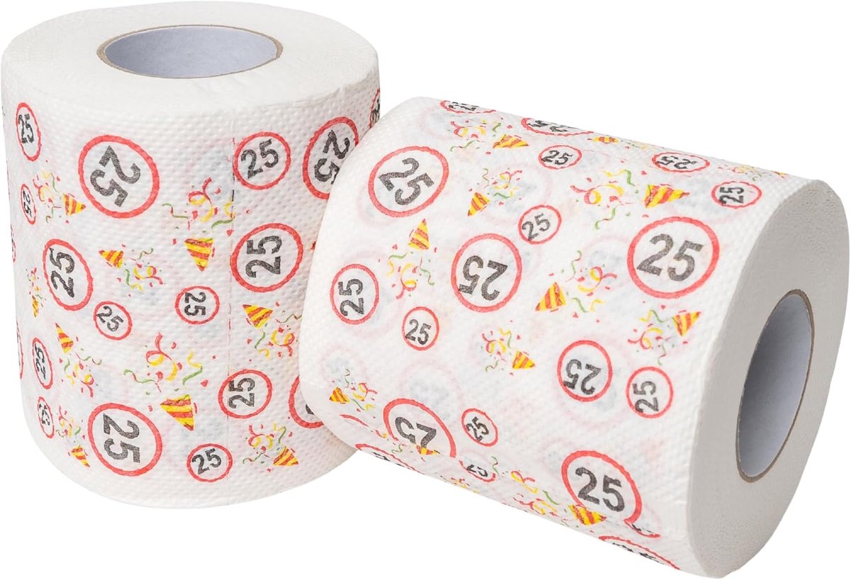 Toiletpapier, voor de 25e verjaardag, 2 rollen, feestdecoratie en cadeauverpakking, grappig thematoiletpapier, leuk toiletpapier, toiletrol cadeauartikel