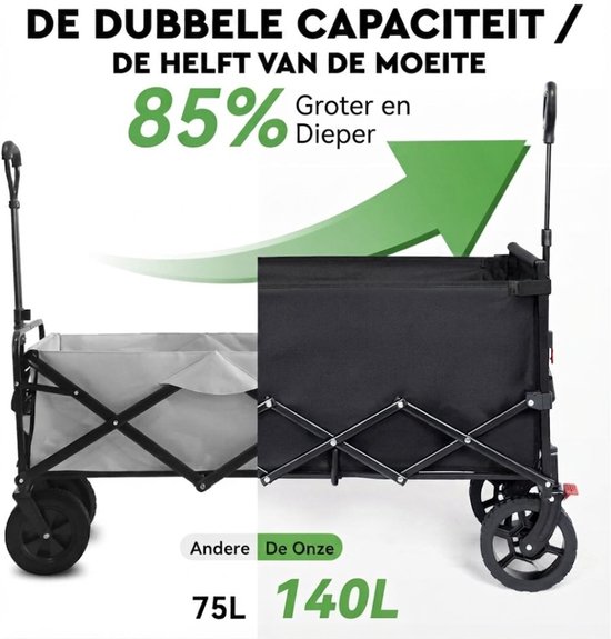 Lìon® Bolderkar - 150 kg Laadcapaciteit Uiterst Vouwbare Handkar - Vouwhandkar Met Remmen - Zwart - 75cm x 48cm x 62cm van Lion — afbeelding 4