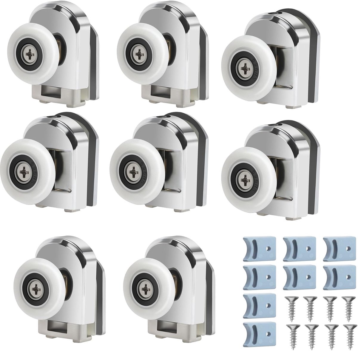 23 mm, 8 stuks reserverollen voor douchedeuren, rollen voor douchedeuren, douchecabine, rollen, reserveonderdelen voor badkamer, glazen deuren 4-6 mm | Met geleiderails voor riemschijven, reservewielen voor douchecabine, universeel voor glas 4-6 mm