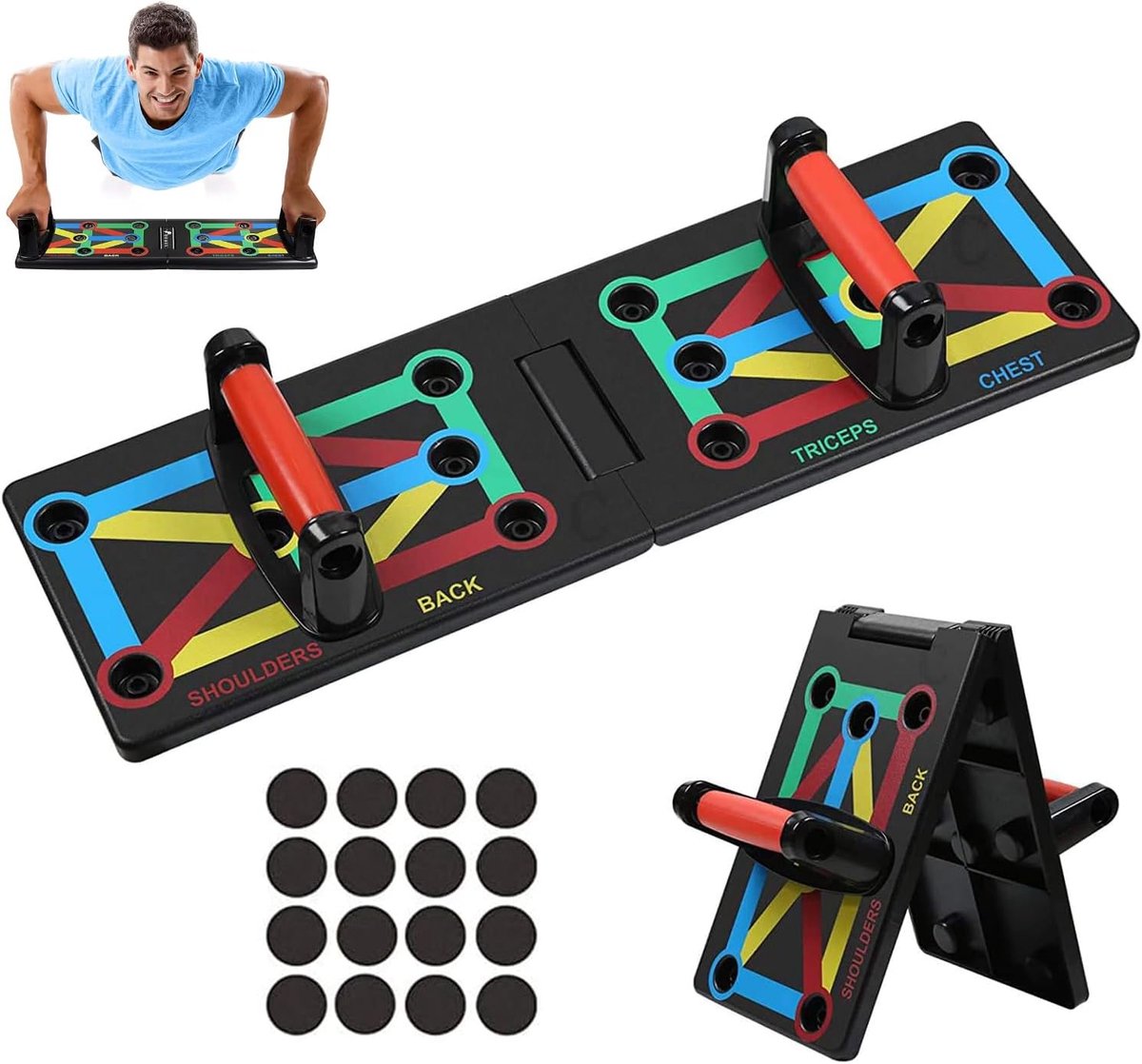 Opvouwbare Draagbare 12-in-1 Push-up Standaard Voor Thuis Trainen | liggestoot trainingsbord unisex compact kleurgecodeerde handgrepen thuisfitness bovenlichaam krachtopbouw vetverbranding