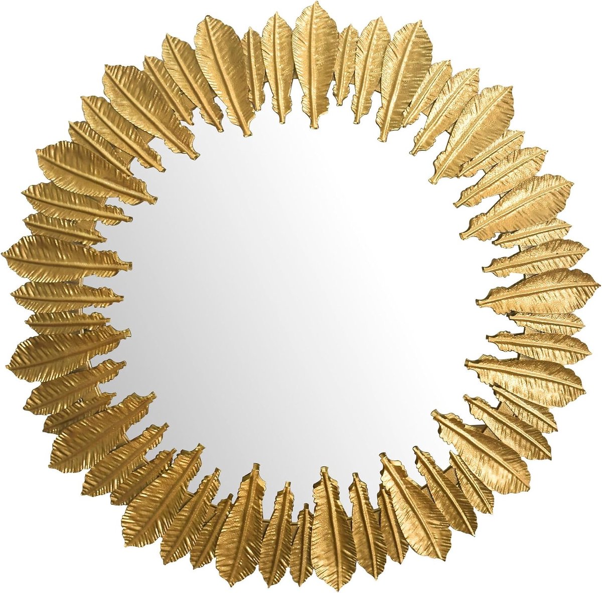 Wandspiegel Rond 68x68 cm Metaal Goud, Verenframe | decoratieve spiegel met goudkleurig sieradenkrans, hangspiegel groot, halspiegel handgemaakt, garderobespiegel