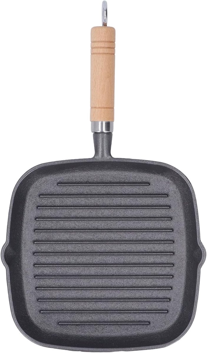 Grillpan, Multifunctioneel Voorkomt Stick Quadrate Gietijzeren Steakpan Bakplaat Anti-aanbak Kookplaat Grillpannen Met Houtnerf Handvat Voor Grillen, Braden, Sauteren