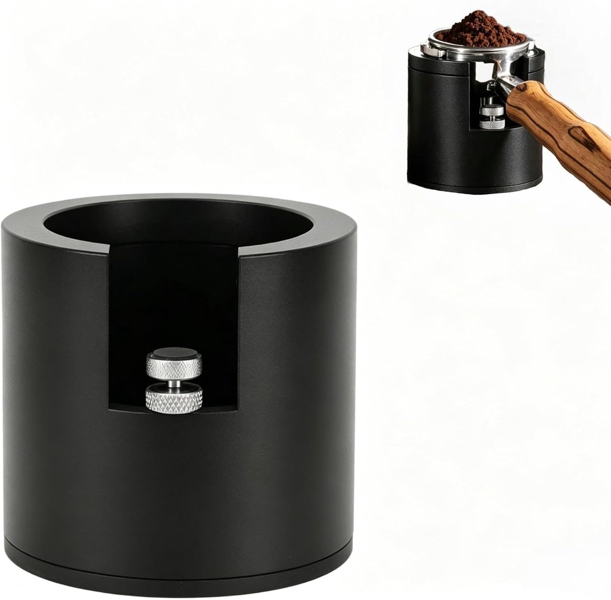 espresso-tamping-station, ronde koffietamperstandaard van aluminiumlegering, geschikt voor 51, 53, 58 mm, espresso-accessoires, in hoogte verstelbaar (zwart)