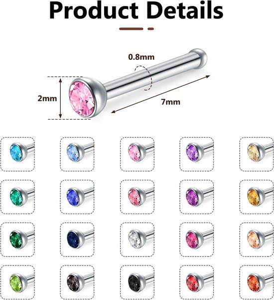 30 stuks rechte neusstekers zilver, 20G neusring stud rechte of L-vormige chirurgische roestvrij staal kleine neus studs pin, kleine neuspiercing sieraden zilveren botschroeven neusstuds voor — afbeelding 5