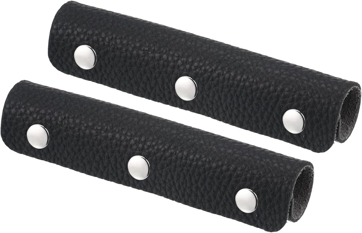 Bagage Handvat Wrap, 2 Pack PU Handtas Grip Cover Protector Identifier met Sluiting voor Koffer Boodschappentas, Zwart