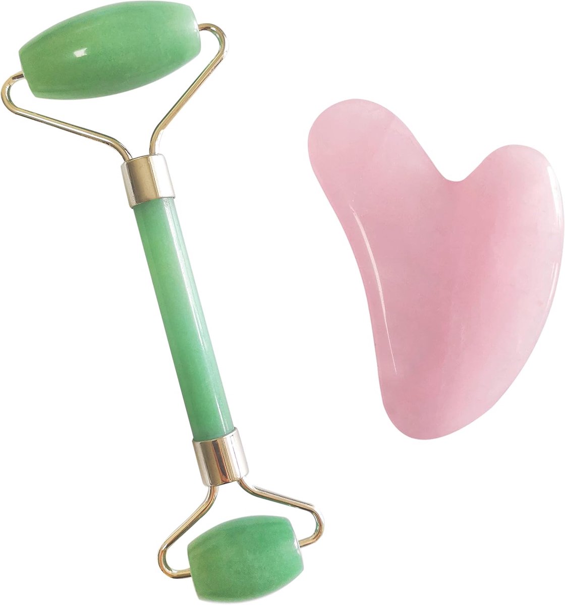 Heal Rozenkwarts Gua Sha en Jade Roller Gezichtsmassage Set | Glad gepolijst gezichtsmassagehulpmiddel voor huidverzorging, zelfverzorging en ontspanningsroutines.