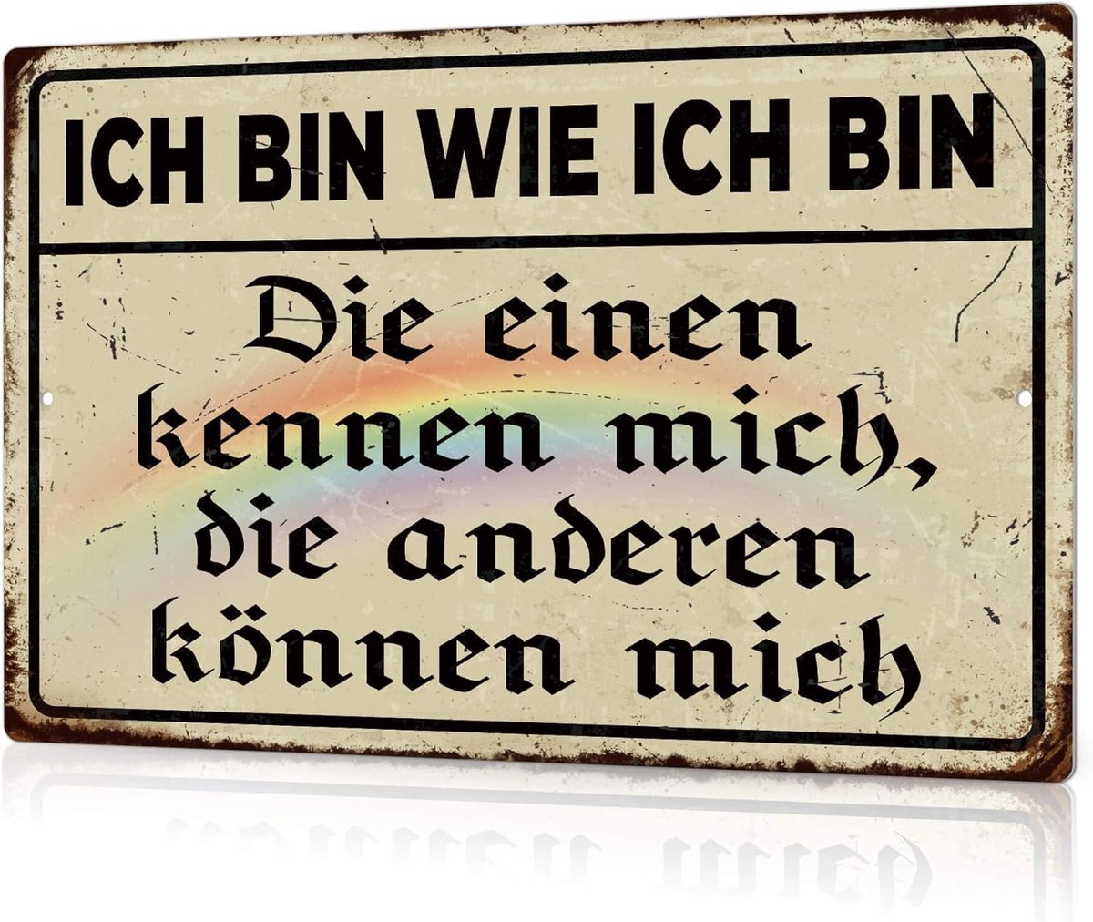 Decor Metalen bord - Ich bin wie ich bin - Vintage spreuken decoratie met regenboog