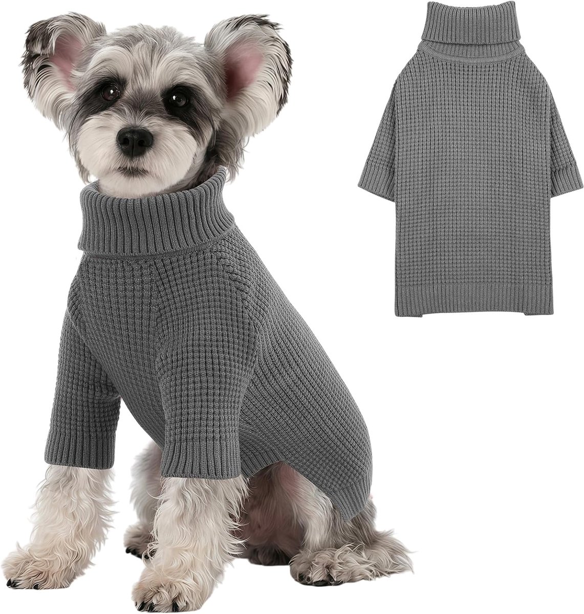 Hondentrui, kleine, middelgrote honden, winter, warm, rolkraag, hondentrui, gebreide trui voor chihuahua, teckel, Franse buldog enz., grijs, M