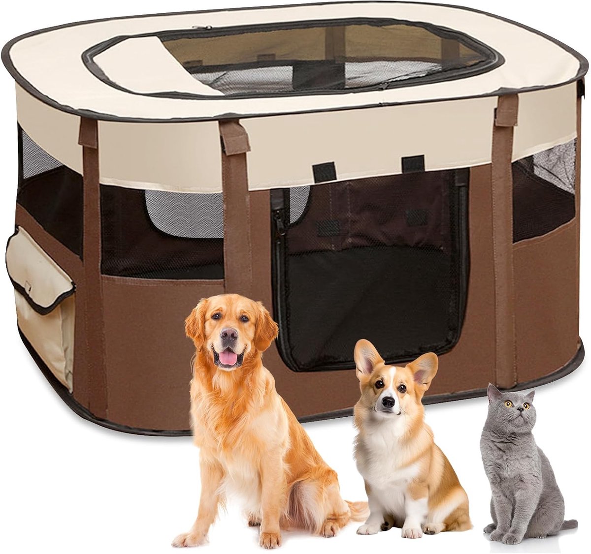 hondenomheining, puppyren voor puppy's, draagbare box voor puppy's, puppyren voor binnen, opvouwbare puppyren voor kittens, puppy's, konijnen, XL (bruin)