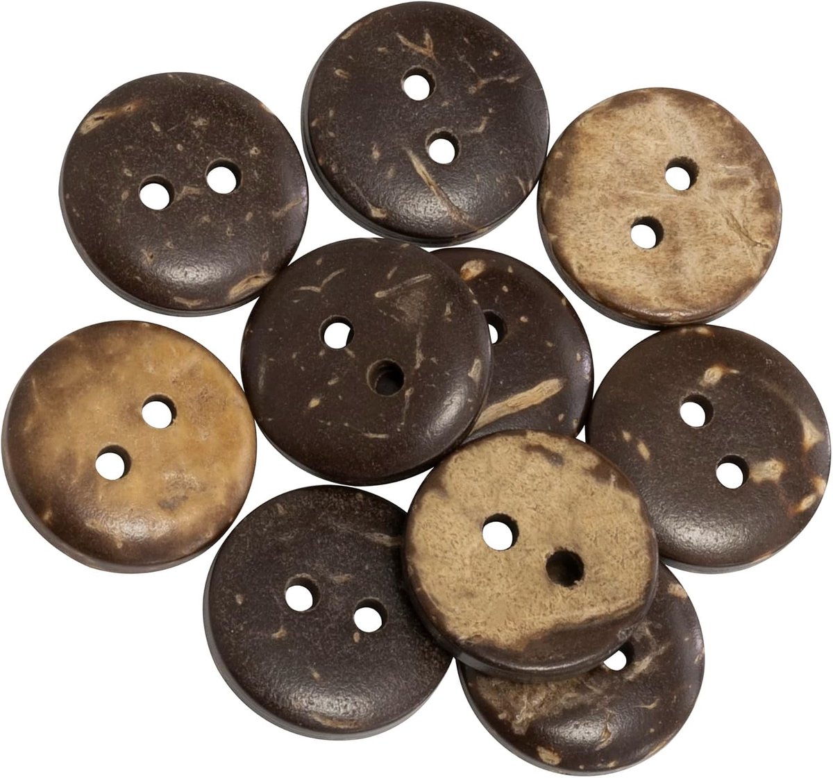 - C65617 - Set met 10 ronde houten knopen Ø12,5 x 2,7 mm met 2 gaten L20 20L - Kleur: bruin/beige - Openingsdiameter 1,6 mm - kort naaien kleding handwerk mode decoratie