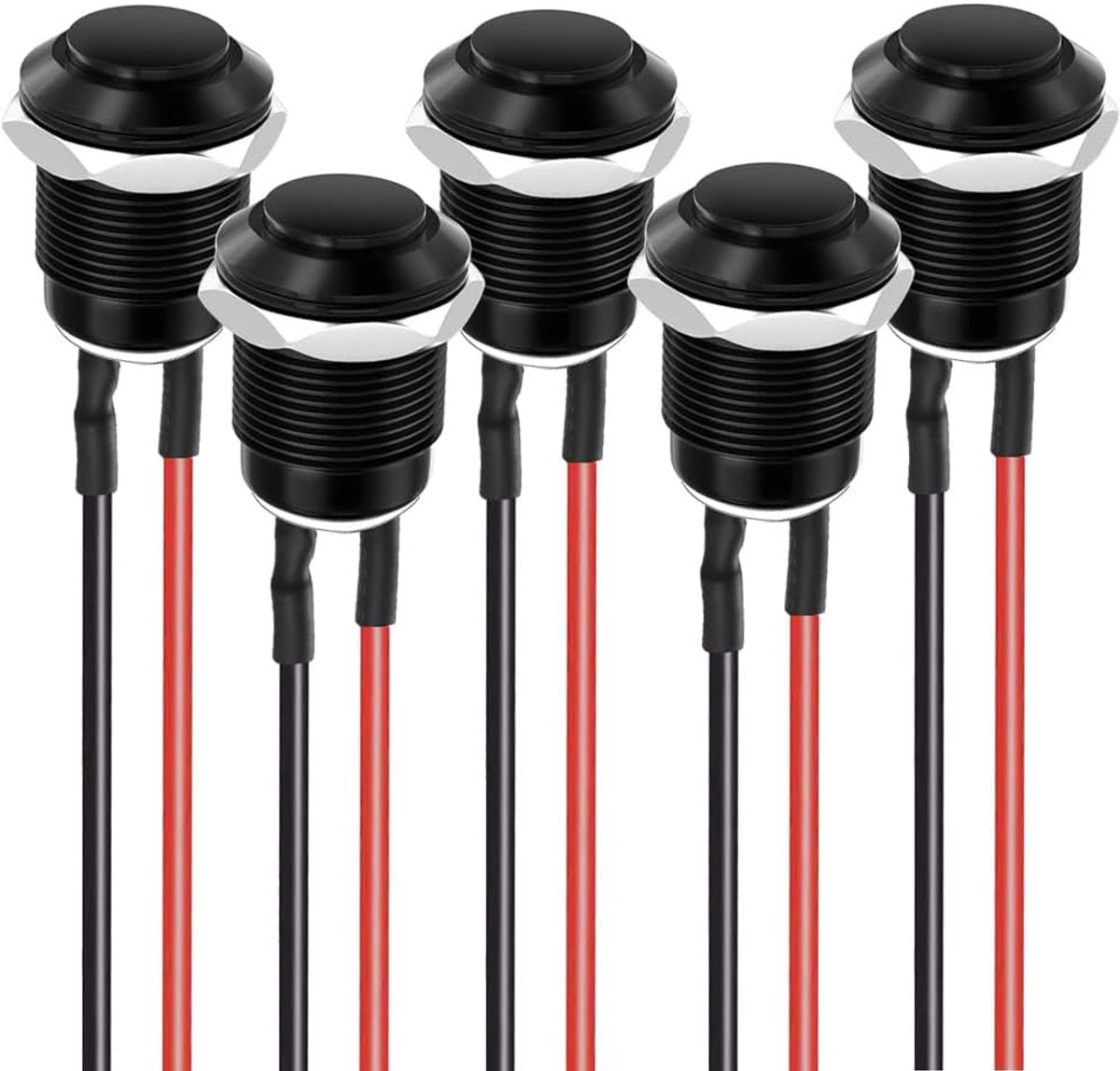 5stuks Voorbedraad IP65 Waterdichte Drukknop Kortstondige Aluminium Drukknop aan uit 12mm 2A 12V / 24V / 125V / 250V AC (hoge kop)