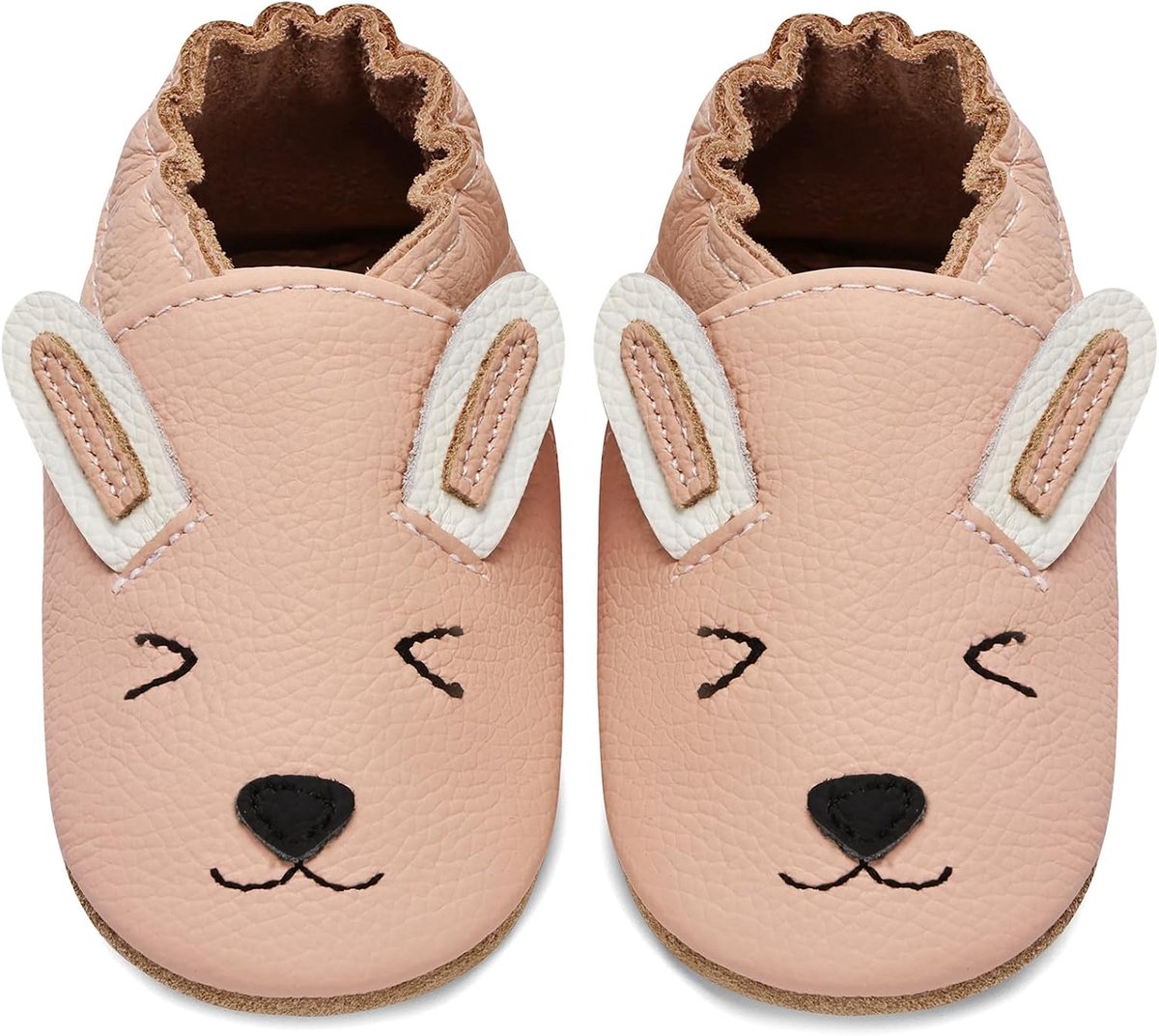 Eerste Babyschoentjes Jongens Meisjes Zacht Leer Zooltjes Babyslofjes(Roze Konijn, 6-12 maanden)