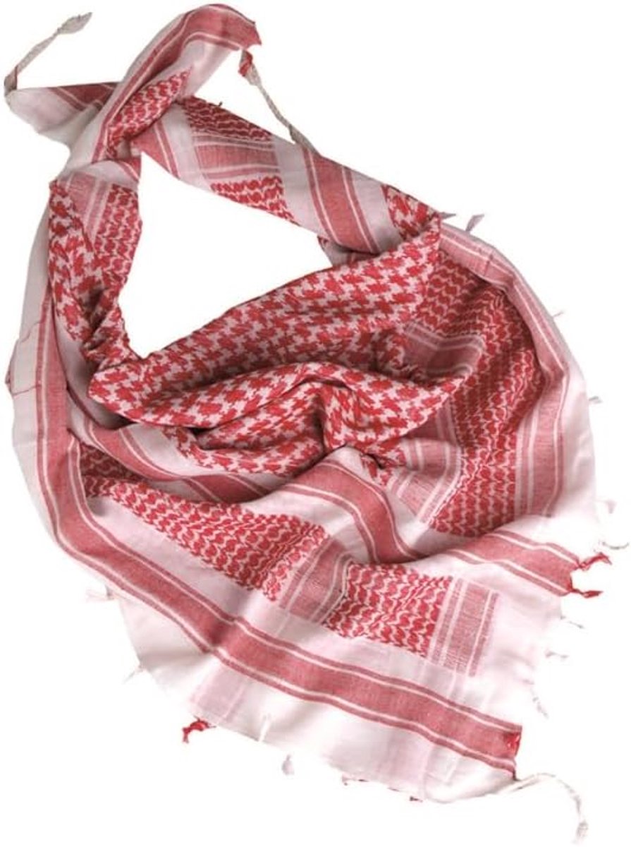 grote Shemagh-sjaal, Arabische militair, tactische woestijnsjaal, Pali-doek, 110 x 110 cm, 100% katoen, voor mannen en vrouwen, rood/wit, Eén maat