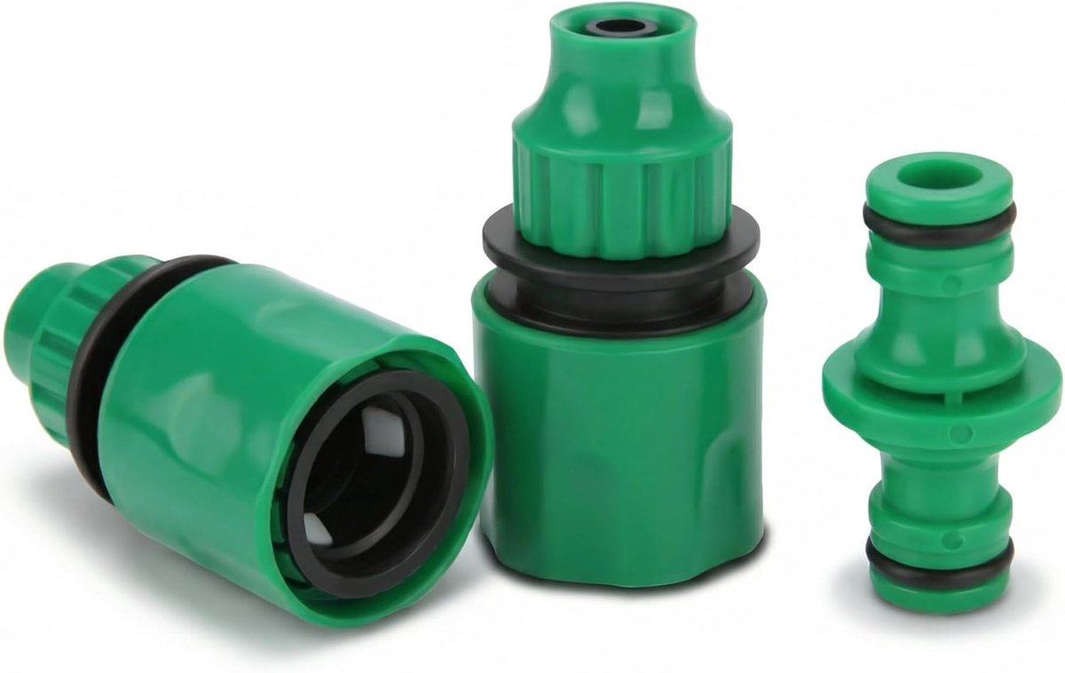 3 stuks 3/8 inch tuinkraanaansluiting, snelkoppeling voor tuinslangen van kunststof, slangaansluitset (2 snelverbinders, 1 dubbele stekker) voor tuinirrigatie, balkonirrigatie en autowassen