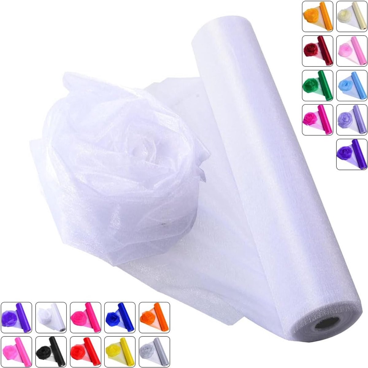 organza tule op rol, 41 cm x 45 m transparante decoratiestof voor bruiloften, feesten, tutu’s en cadeaulinten - Wit
