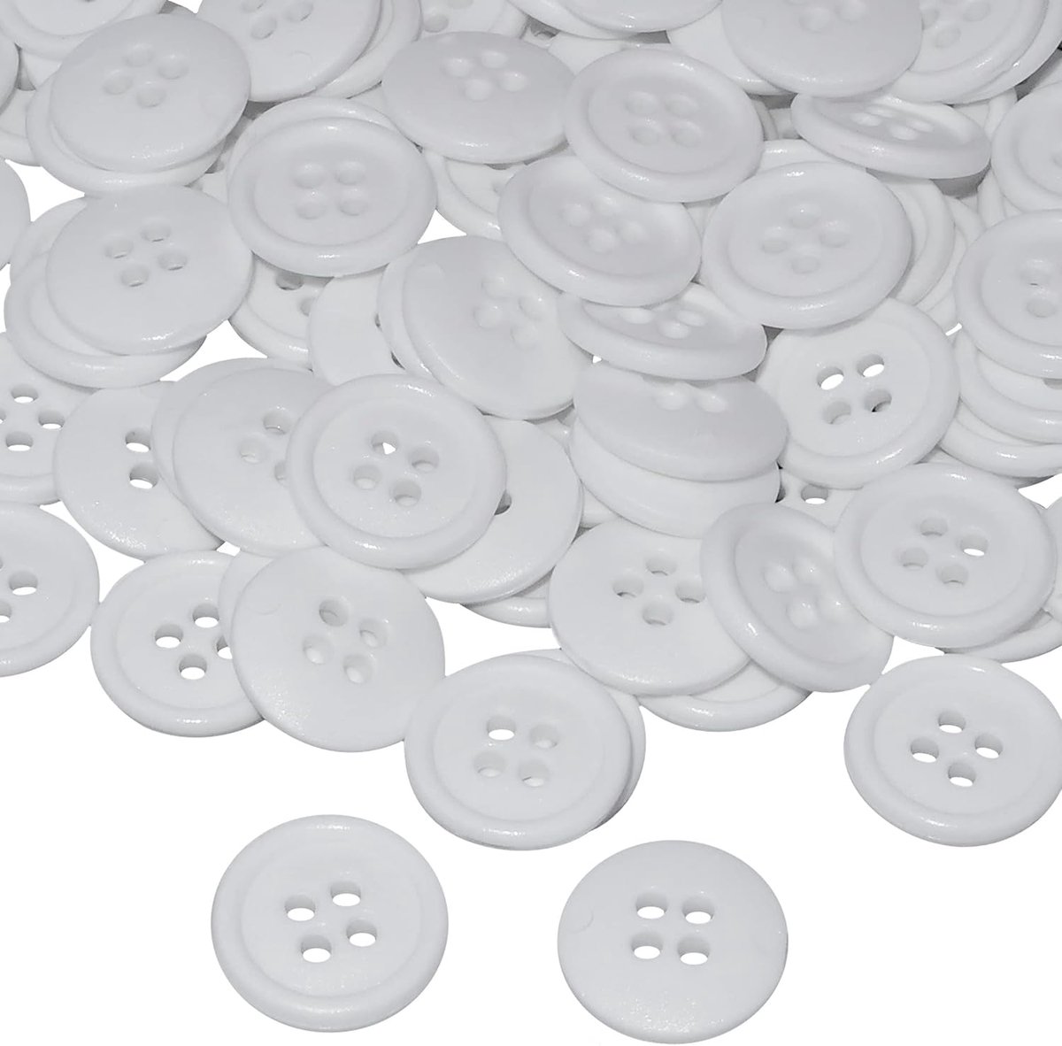 Knopen om te naaien rond Ø15x3 mm met 4 gaten - kleur wit 24L L24 - van kunststof - opening 2 mm - korte naaien kleding mode breien decoratie