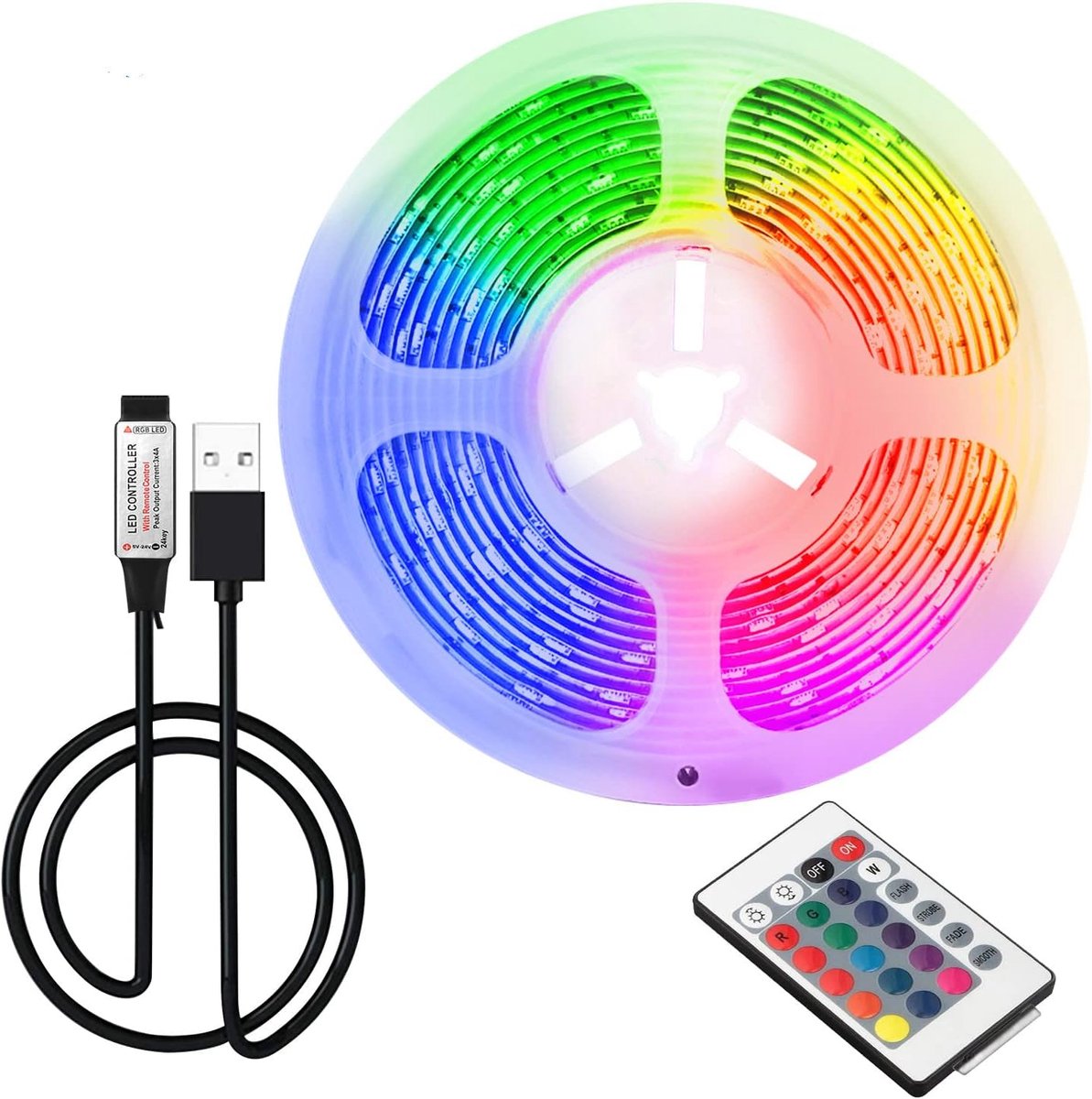 SnelShoppen - 2m USB LED Strip Lichten met 16 Kleuren, 5050 RGB SMD, 24 Toetsen Afstandsbediening voor Binnen Decoratie, Ideaal voor TV Achtergrondver