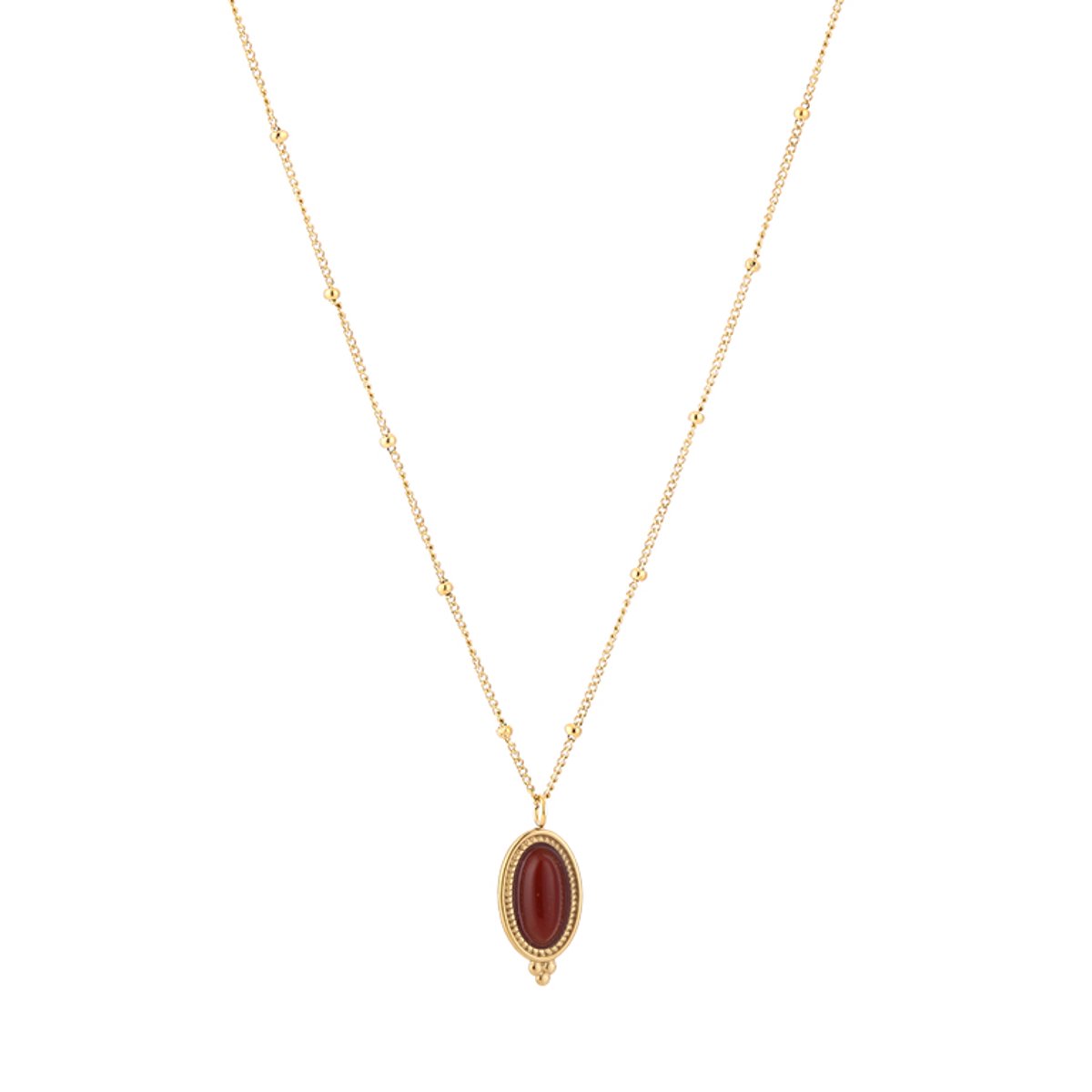 Bohemian Oval Marquise Natural Stone Satellite Chain Necklace – Luxe Natuursteen Ketting BOHO – RVS - Rood